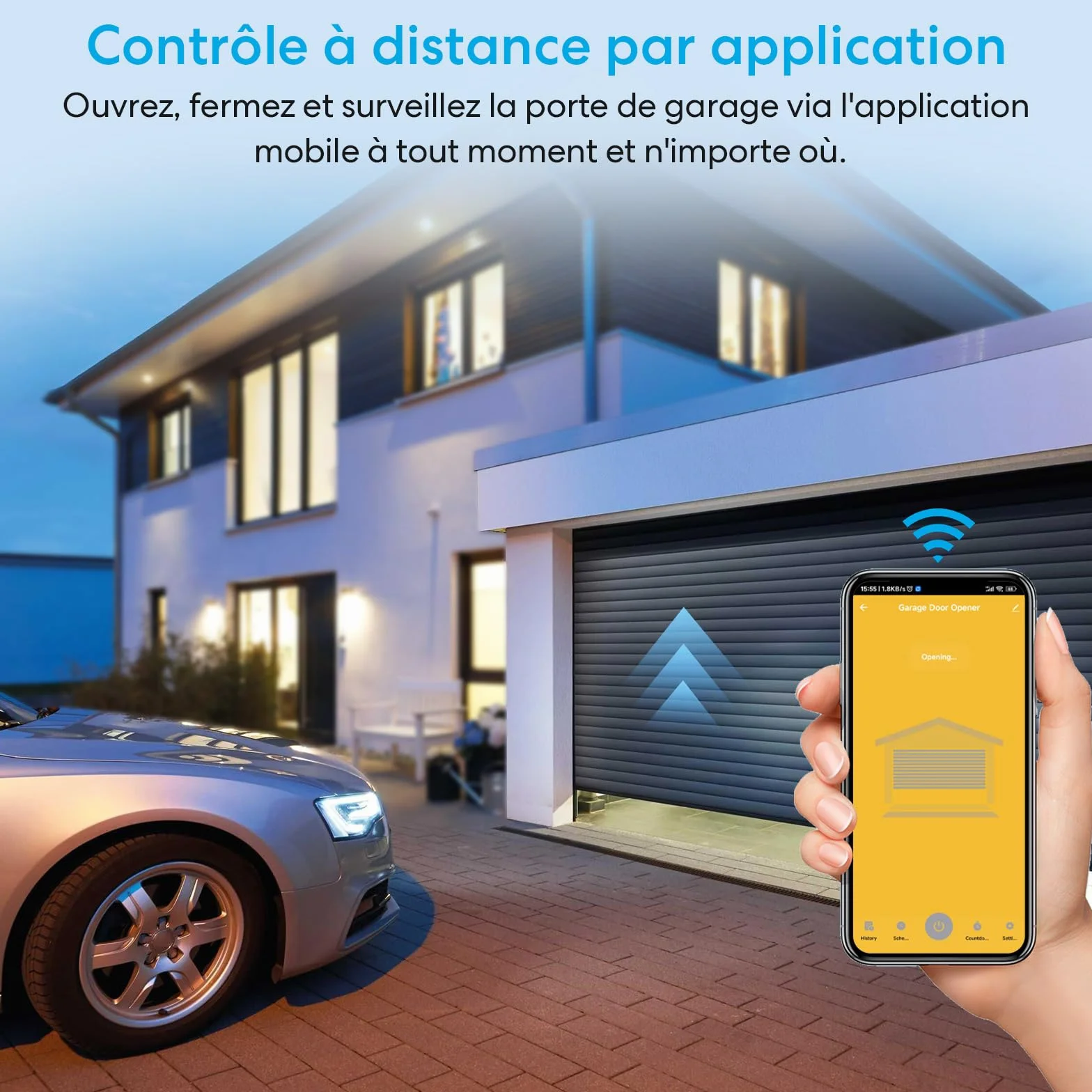 Ouvre-Porte de Garage Connecté WiFi, Capteur sans Fil, Interrupteur de Porte Intelligent, Compatible avec Google Home Alexa, Kits Smart Module pour Portail Coulissant