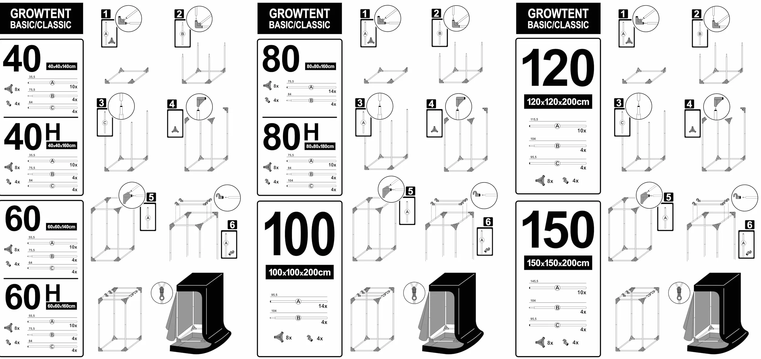 TRAFIKA Chambre de Culture 60x60x160cm Grow Tent Mylar Premium 97% Réflectivité
