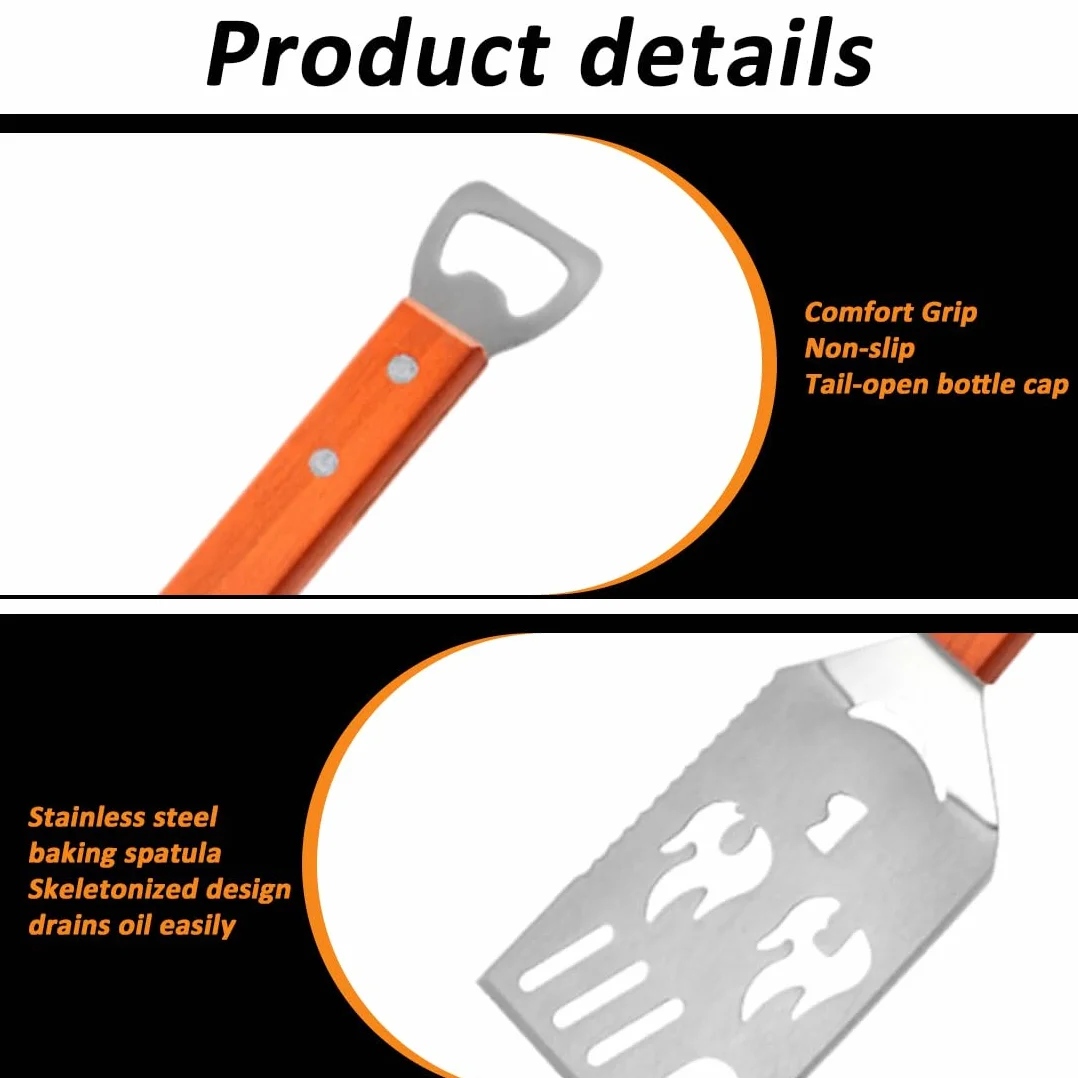 Accessoires Barbecue 7 en 1 Spatule Multifonction avec Décapsuleur Manche en Bois Cadeaux pour Hommes