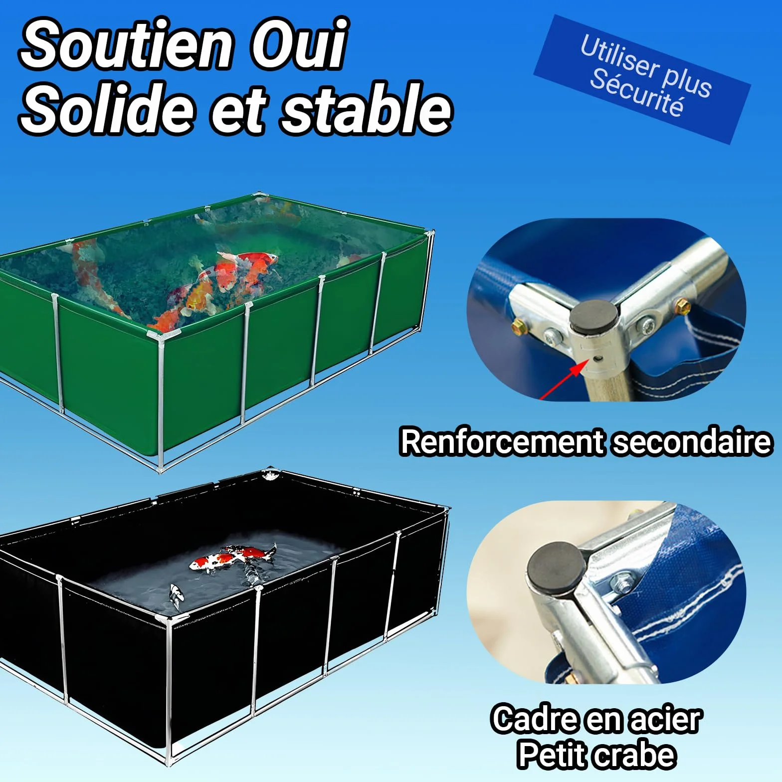 Étang Pisciculture Renforcé 1.2x1x0.5m Noir Bassin Extérieur
