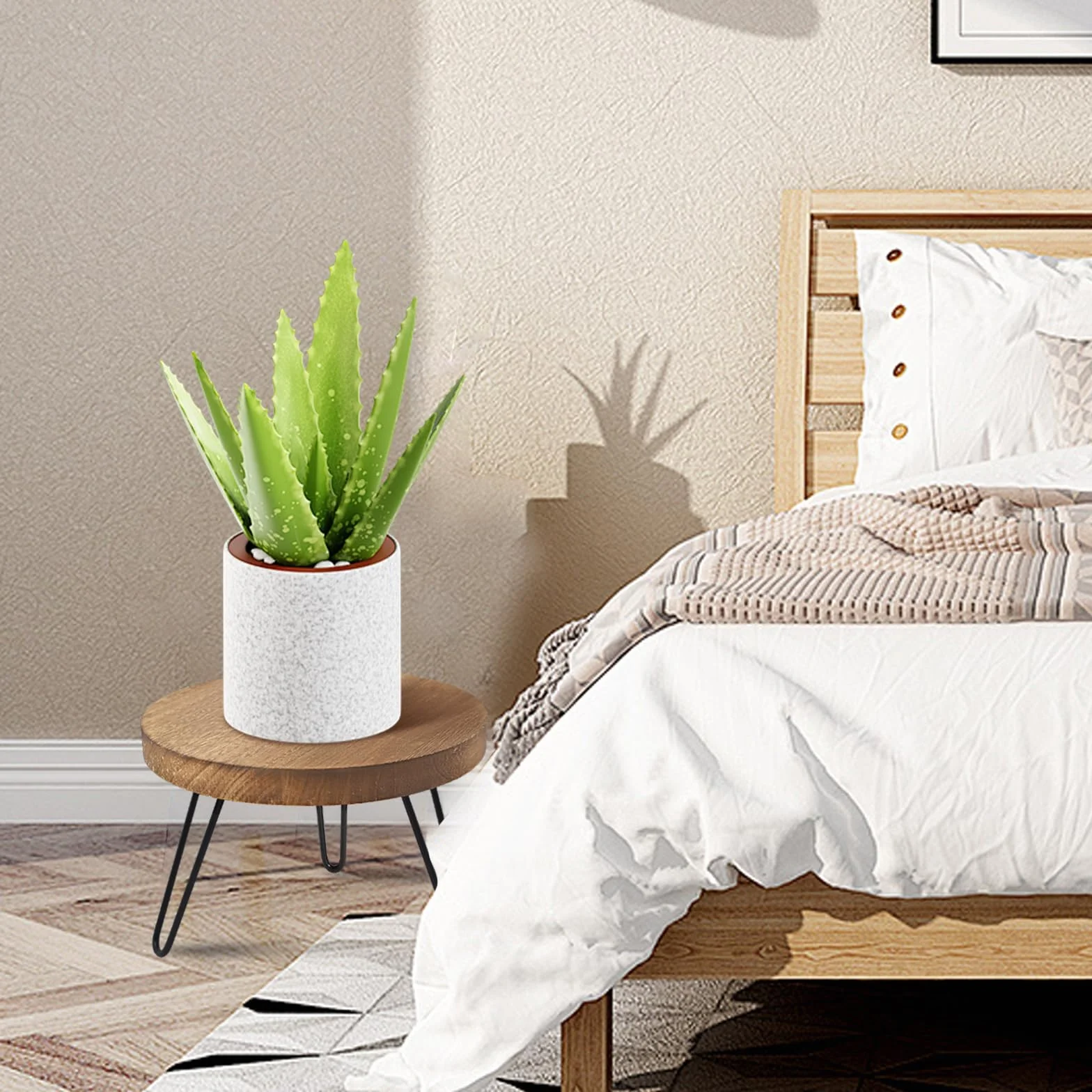 Support de Plantes en Bois, Tabouret pour Plantes Rond avec 3 Pieds pour Pots de Fleurs Intérieur Extérieur
