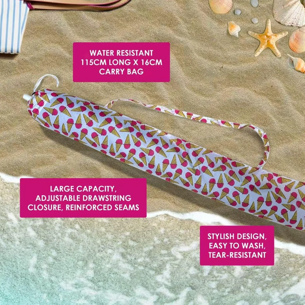 Housse Parasol Plage avec Poignée Robuste, Accessoire Pièce de Rechange