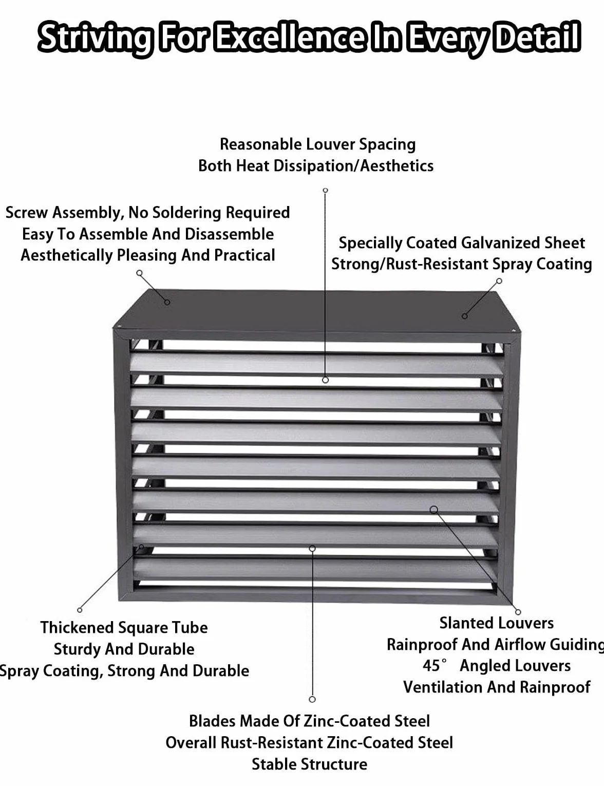 Cache Pompe à Chaleur Extérieur, Climatisation Cache Climatiseur Exterieur Zinc Plating Imperméable Protection Solaire Balcon