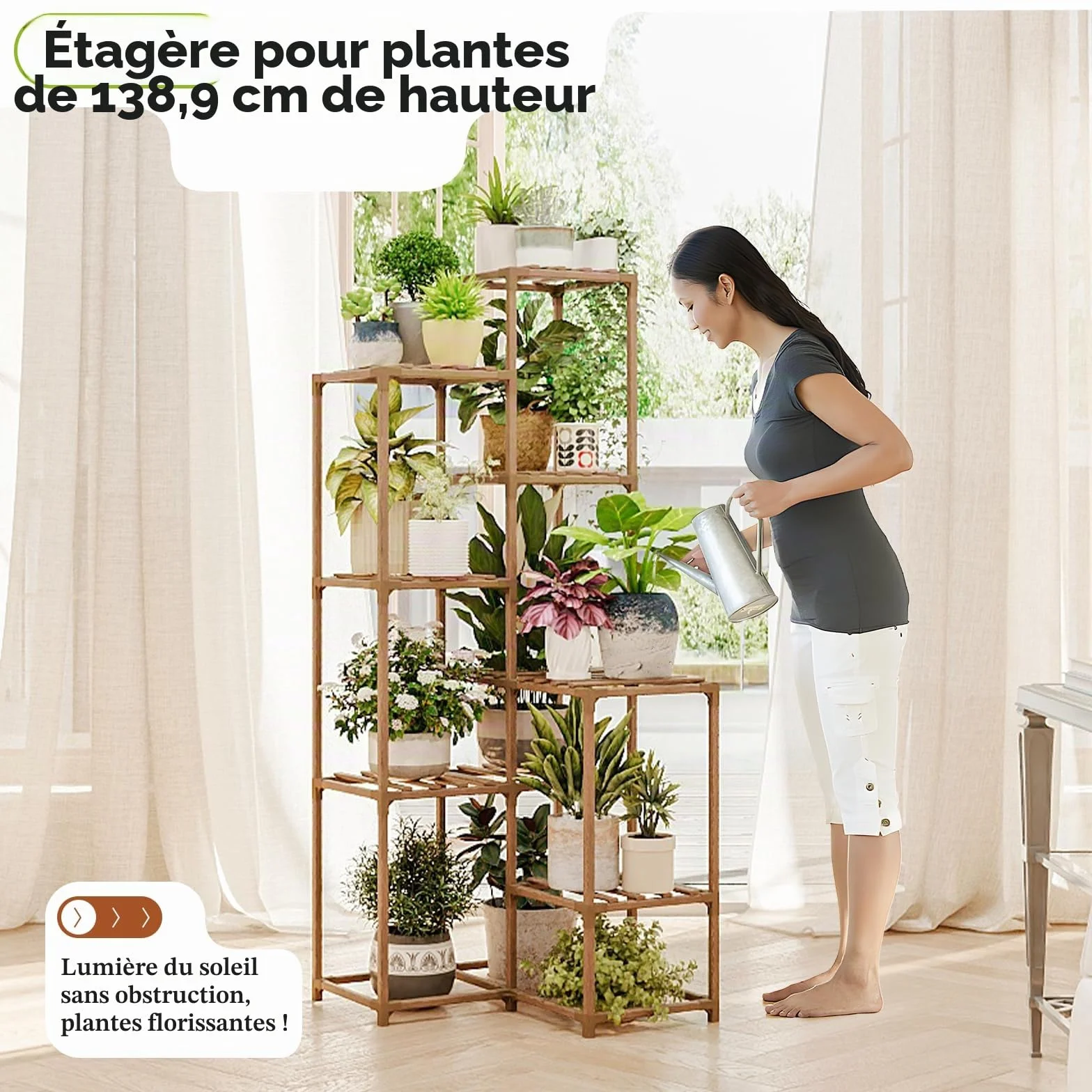 Bamworld Étagère d'angle pour plantes 138,9 cm bois intérieur extérieur