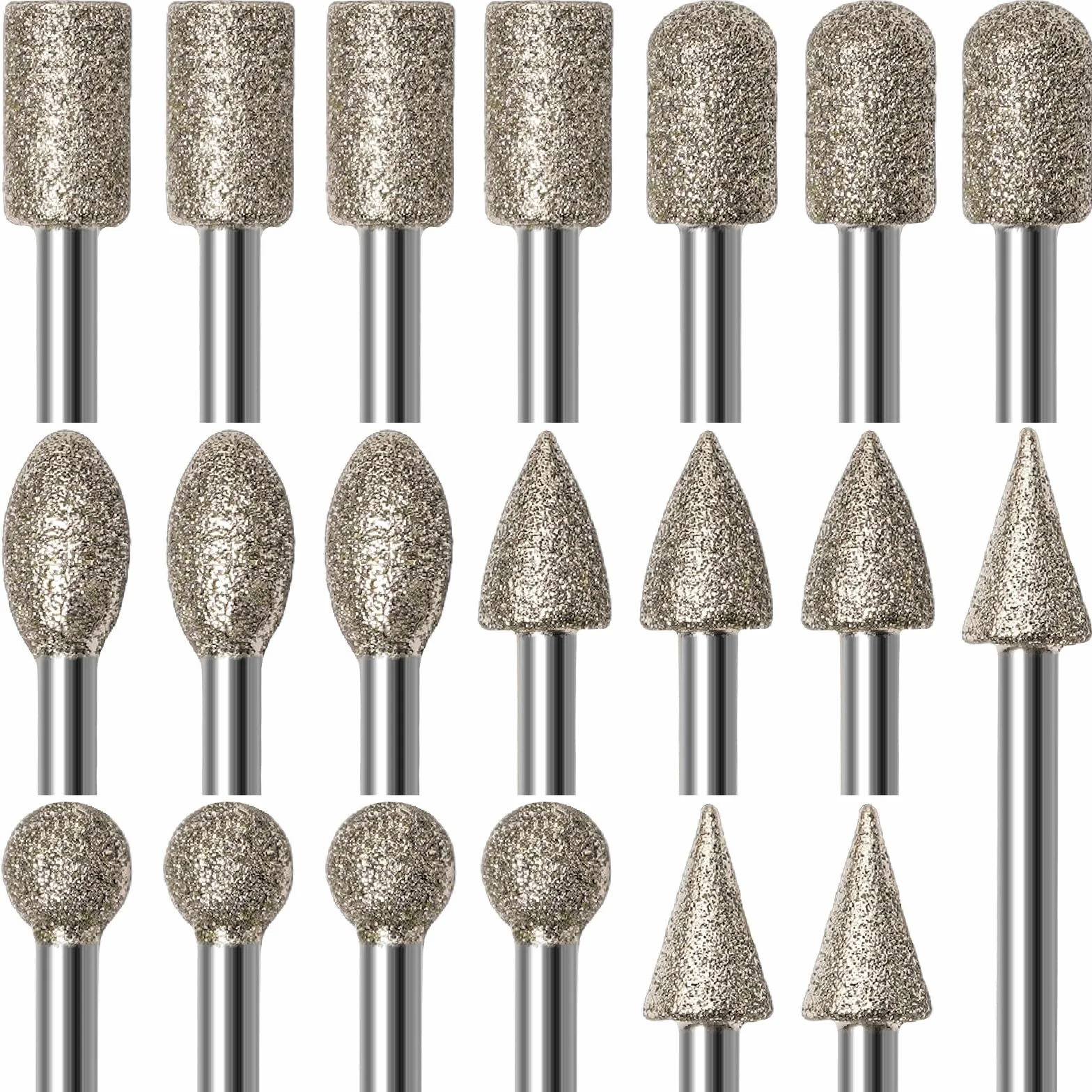 Ensemble de Fraises Diamantées pour Sculpture, Kits de polissage 20 PCS Accessoires d’outils rotatifs Tige 1/8' pour Gravure, Meulage, Pierres, Roches, Bijoux, Verre, Céramique
