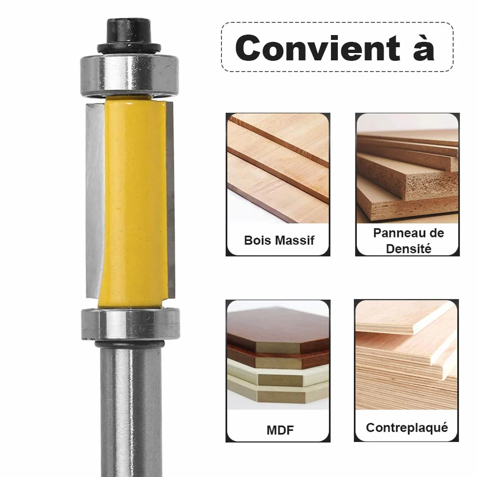 6.35mm Routeur de Garniture Affleurante Roulement Haut et Bas Routeur à Coupe Droite Flush Trim Pattern Router Pour le Travail du Bois 38mm Lame