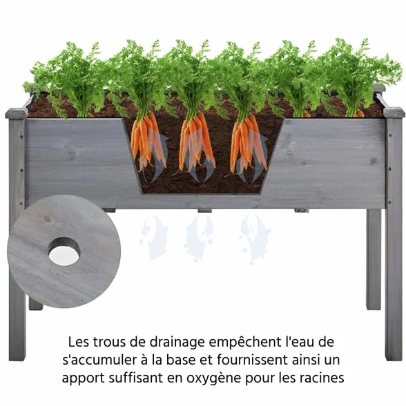 Yaheetech Carré Potager de Jardin sur Pied 120,5 x 59 x 76,5 cm Gris