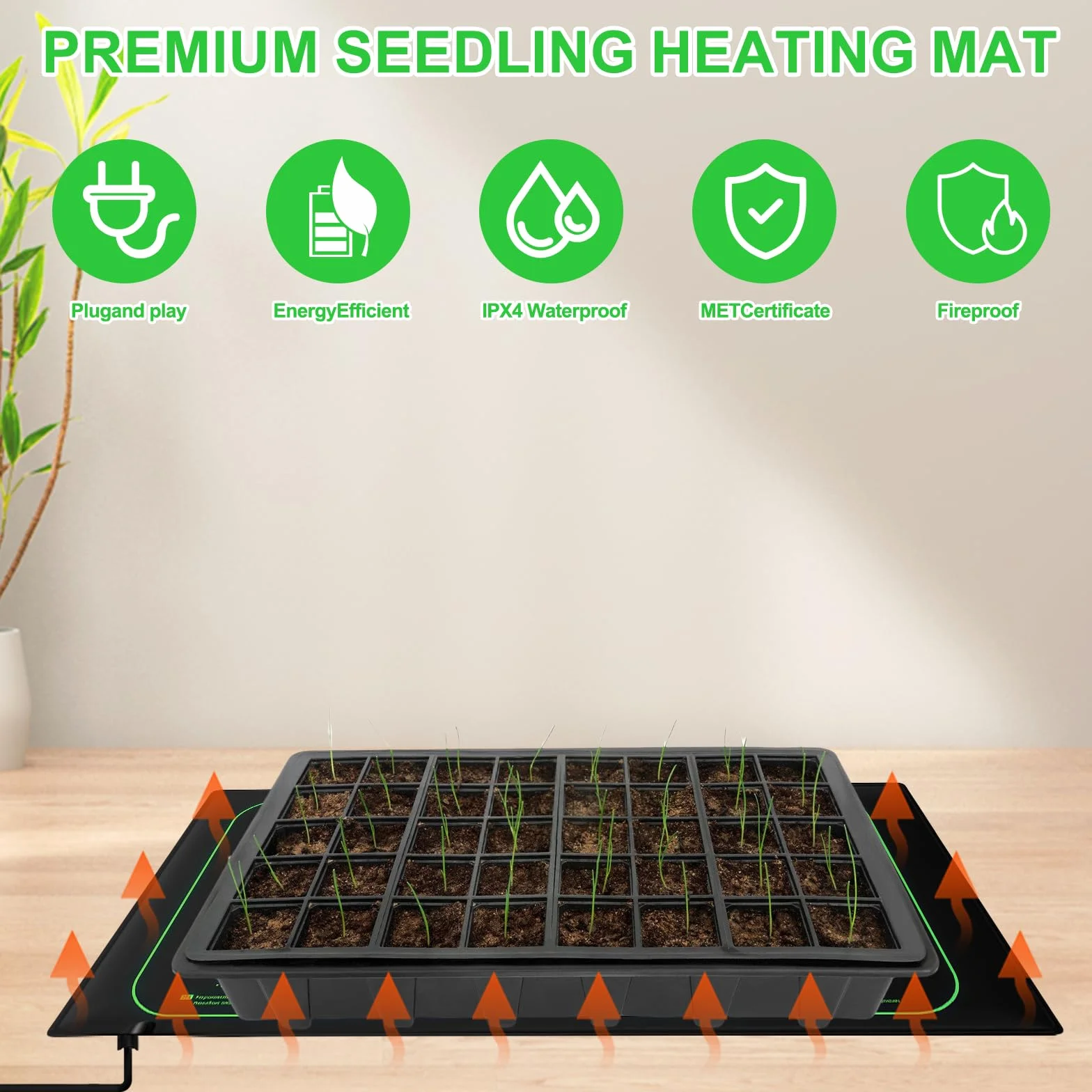 Tapis Chauffant pour Plantes 25,4 x 52,9 cm avec Thermostat Germination Semis Serre Reptiles
