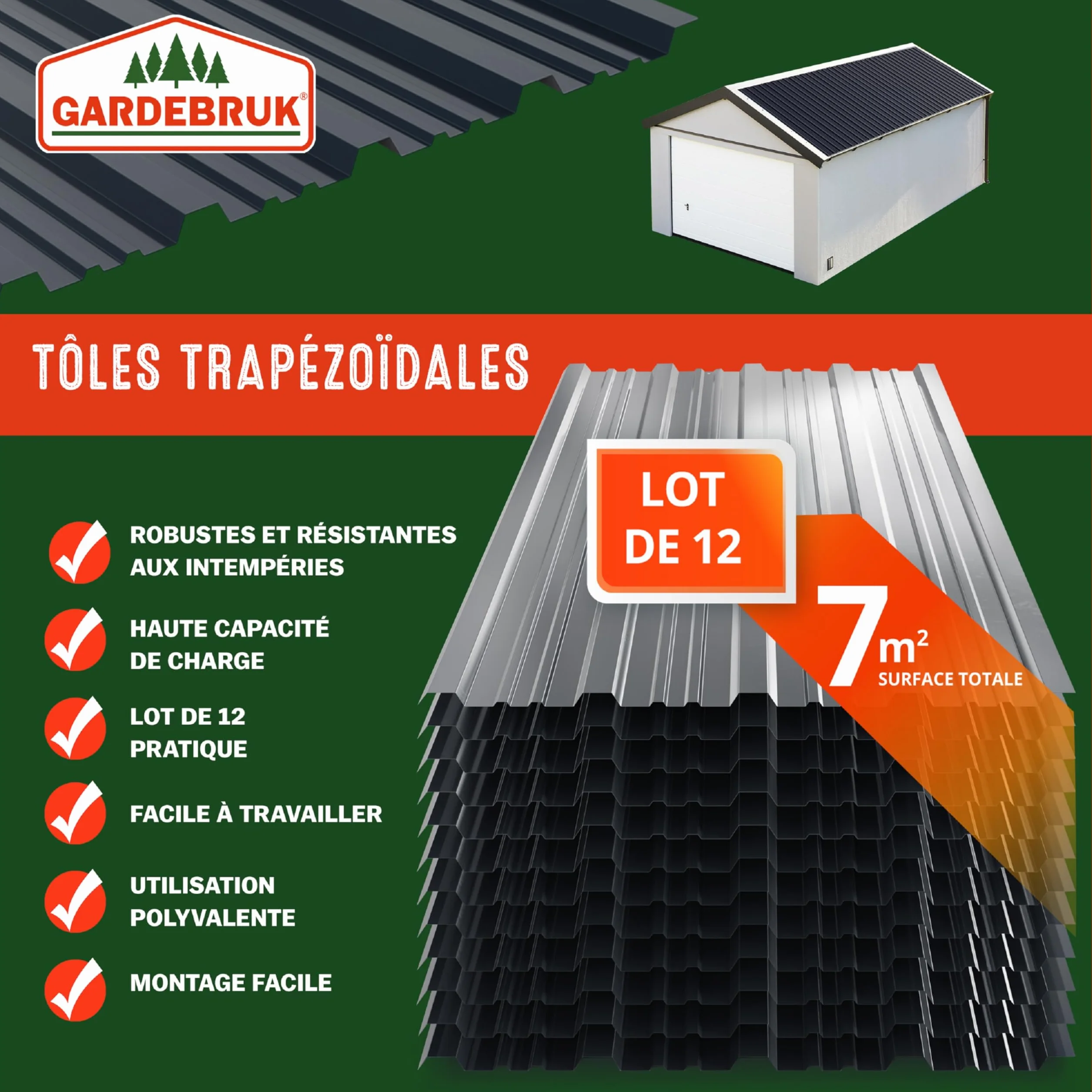 GARDEBRUK® 12x Tôles de bardage 129x46cm = 7m² galvanisé résistant intempéries tôle ondulée trapézoïdale couverture toit mur tôle profilée anthracite