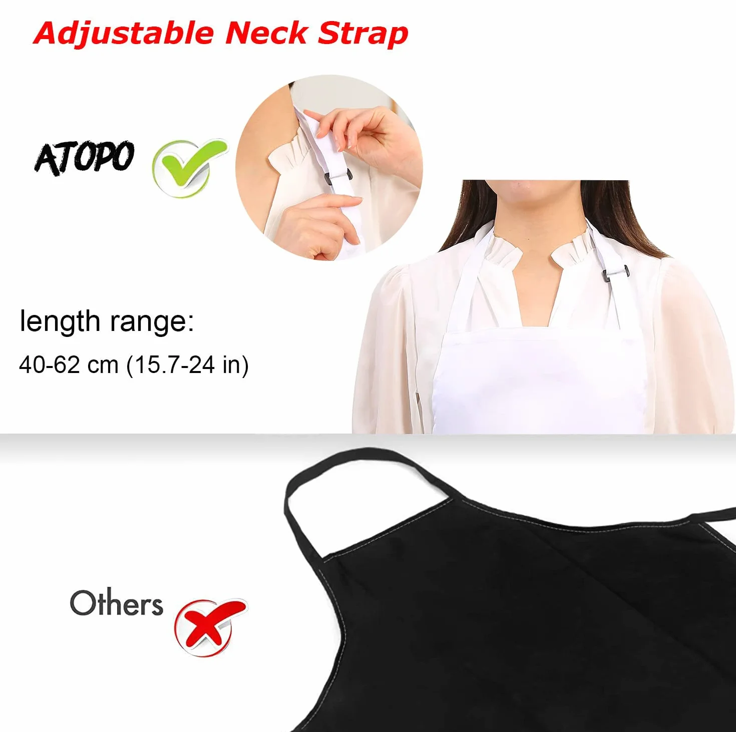 Atopo 4 Pack Tablier Cuisine Professionnel avec 2 Poches, Etanche Réglable pour Homme Femme (Blanc)