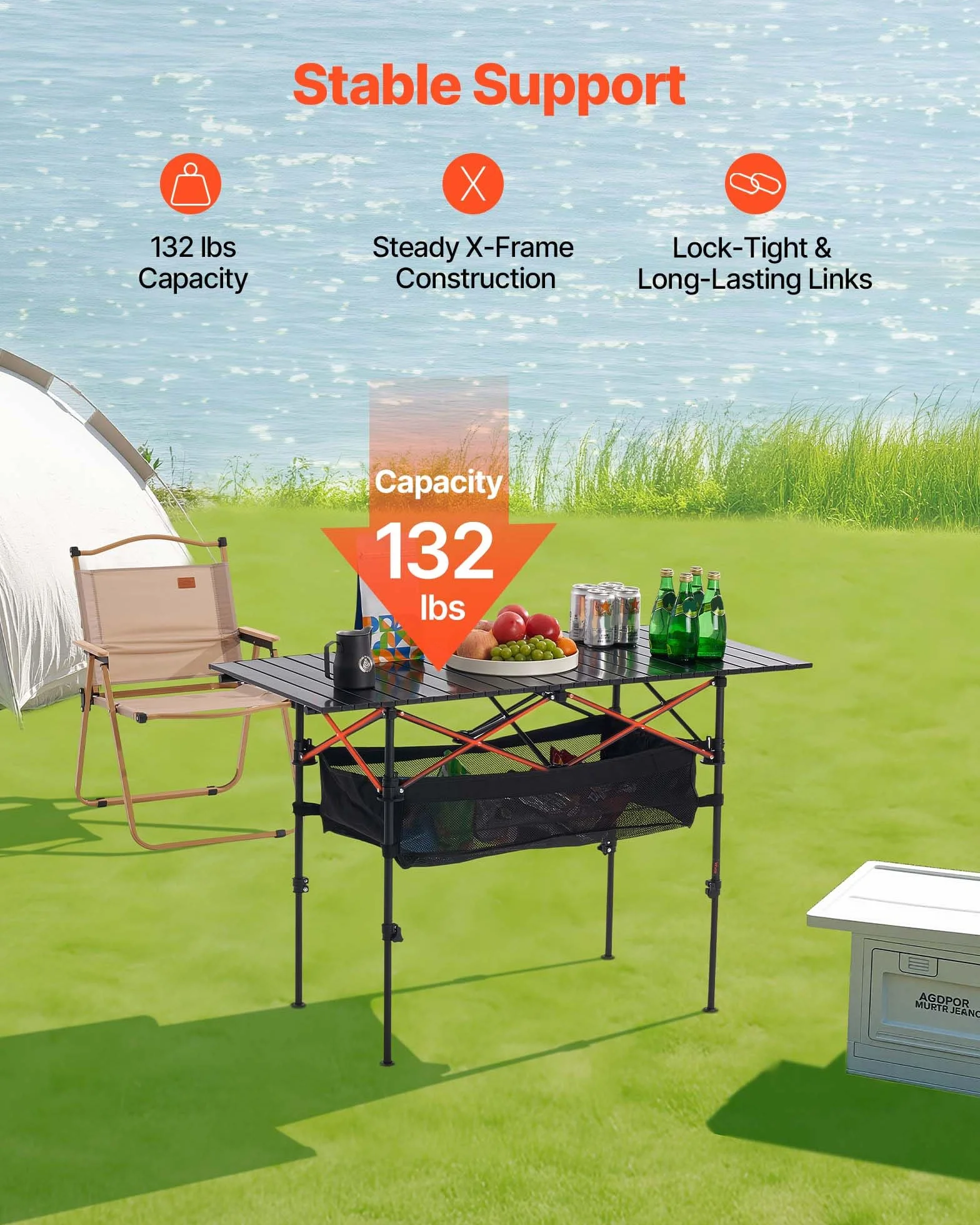 VEVOR Table de Camping Pliante 120x55 cm Aluminium Hauteur Réglable Noir