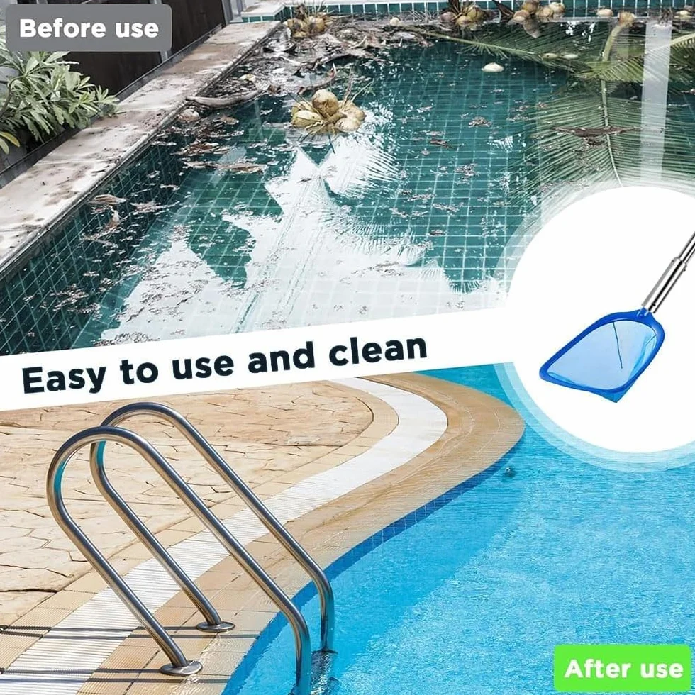 Épuisette de piscine avec manche télescopique 220 cm et brosse - Kit de nettoyage à mailles fines pour piscine, spa, bassin