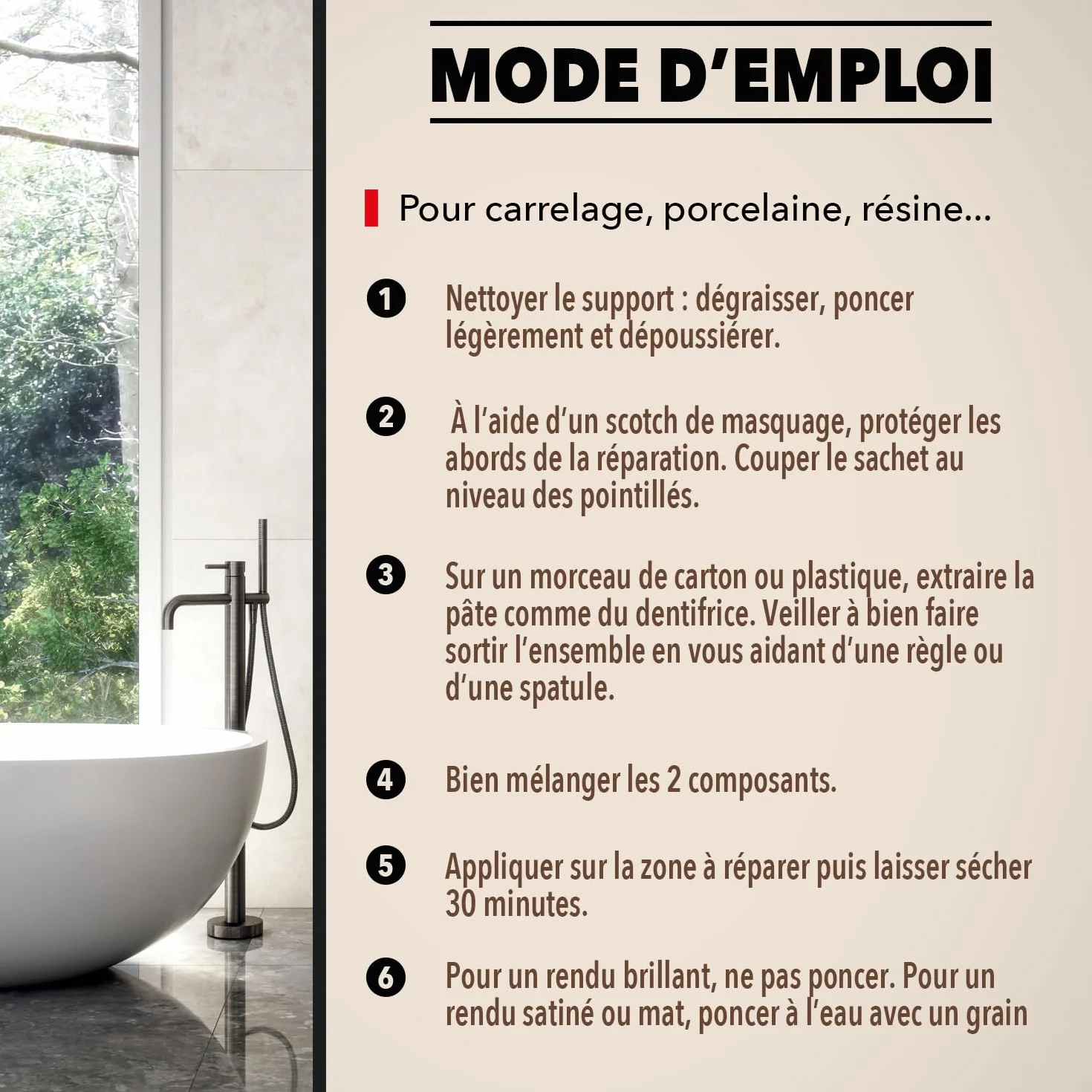 SINTO Répare faïence émail et céramique blanc 15g, répare éclats trous et fissures des sanitaires, éviers douches vasques baignoires et WC, 1 dose = 1 réparation, intérieur et extérieur