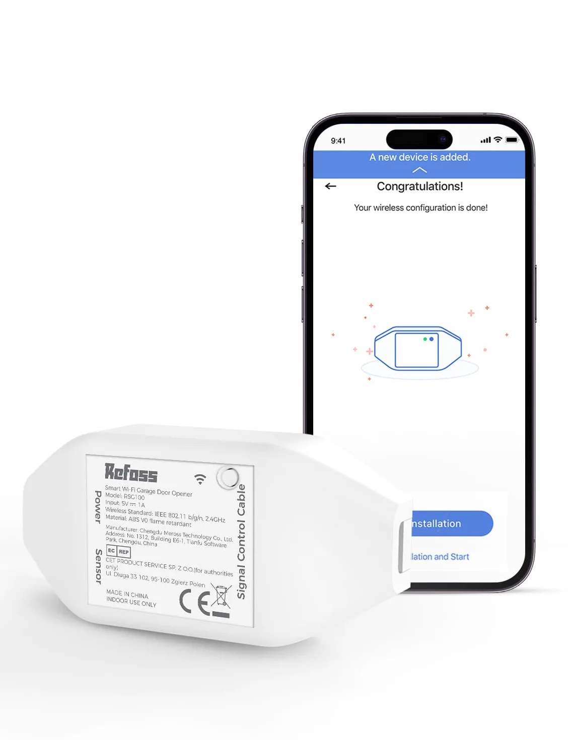 Refoss Ouvre-Porte de Garage Connecté WiFi, Télécommande de Porte Intelligent Compatible Alexa, Google Home, Contrôle à Distance et Commande Vocale Fonction