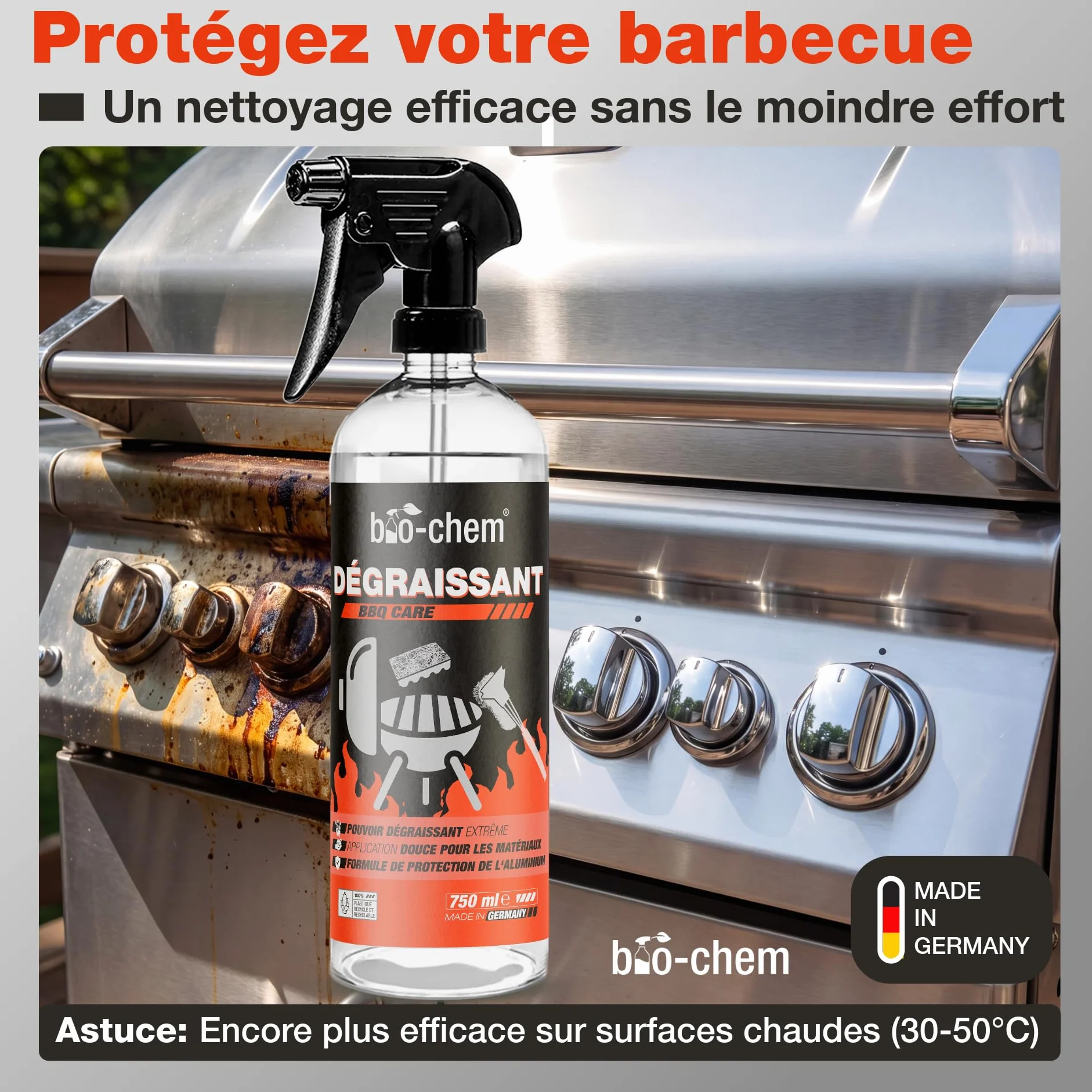 Spray nettoyant pour barbecues 0,75L - Dégraissant prêt à l'emploi pour plancha et grille barbecue