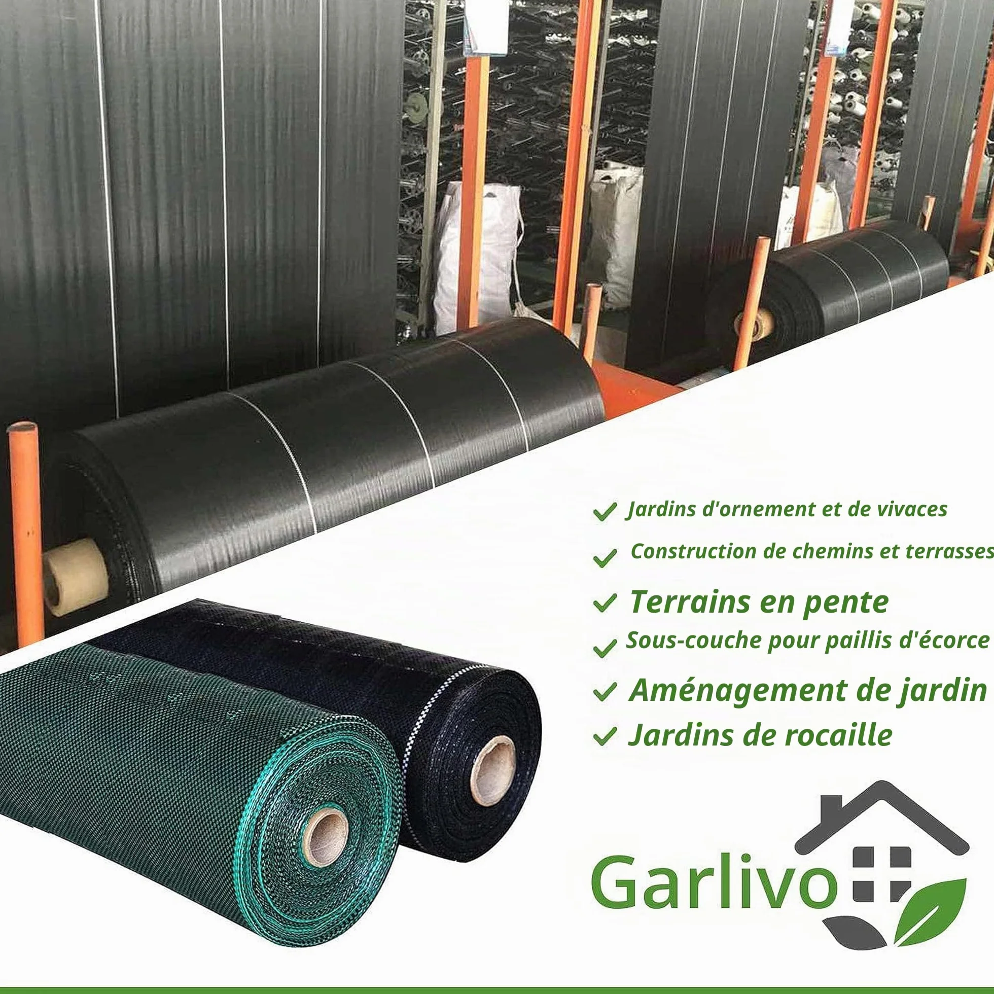 Toile Anti-Mauvaises Herbes 50 m² 65 g/m perméable à l'eau Non Tissée Protection UV 50 m x 1 Rouleau