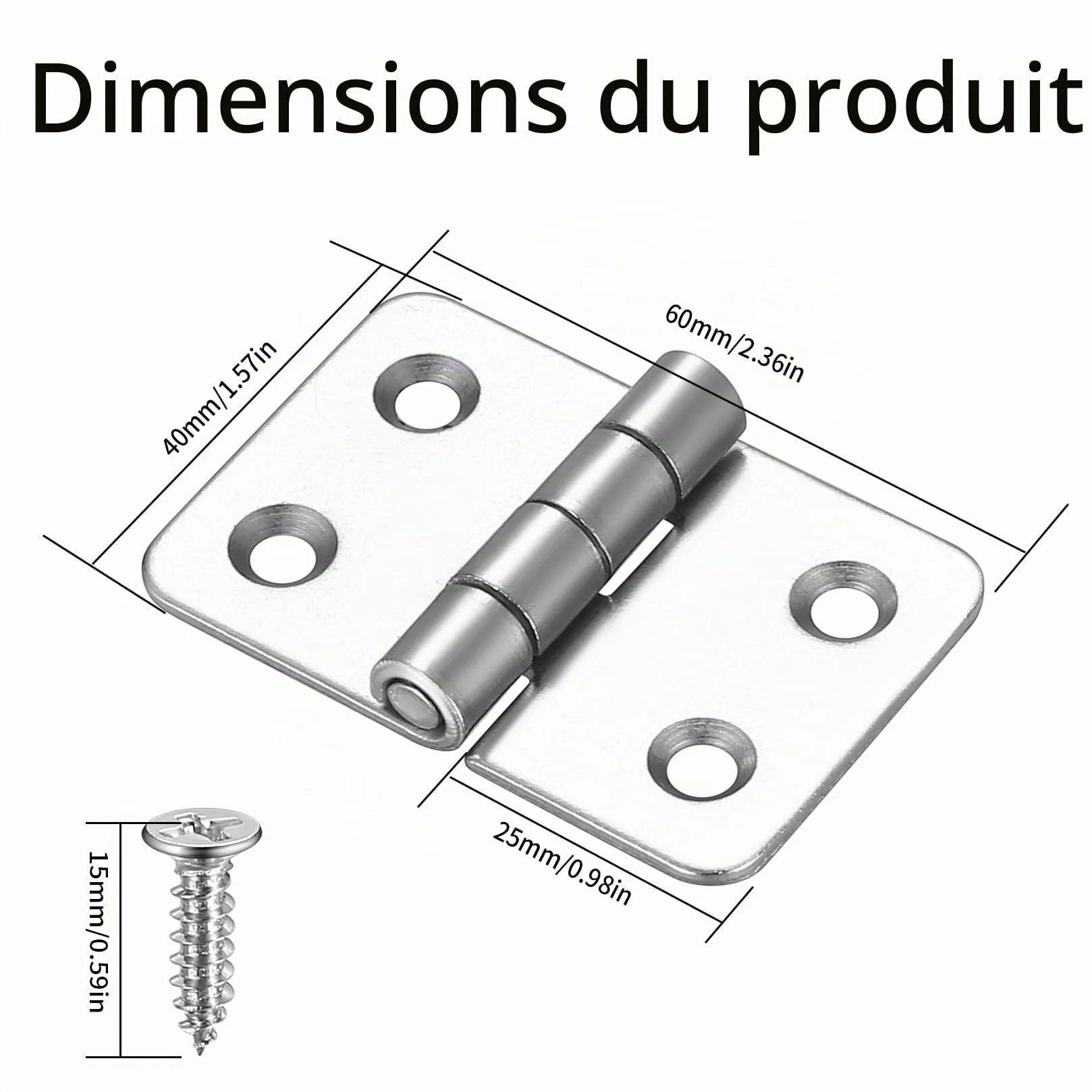 4 PCS Charnières Pliables en Acier Inoxydable, Robustes pour Portes en Bois, Fenêtres, Armoires et Portes de Jardin