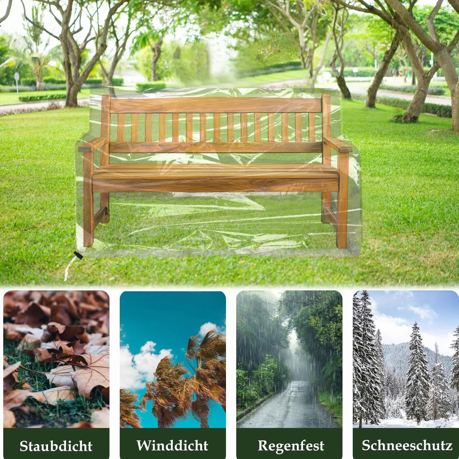 Housse de protection pour banc de jardin 2 places 135 x 80 x 75 cm Transparent