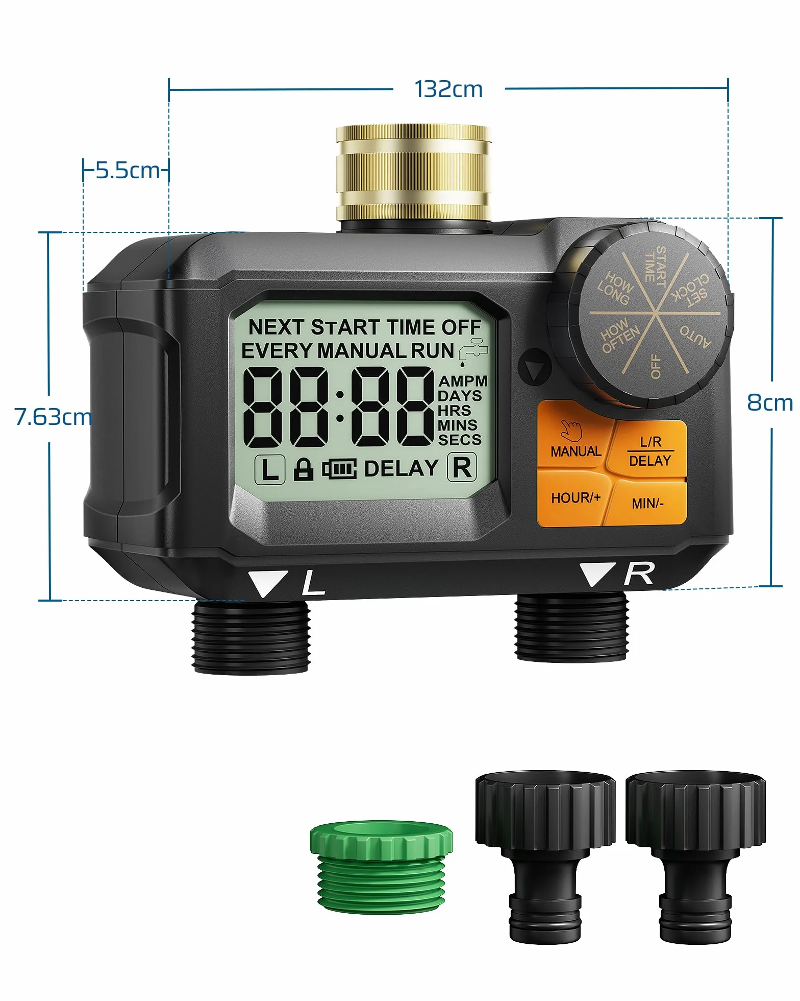 DEWENWILS Programmateur Arrosage 2 Voies, Écran LED 2,8", Entrée Laiton, IP55 Étanche