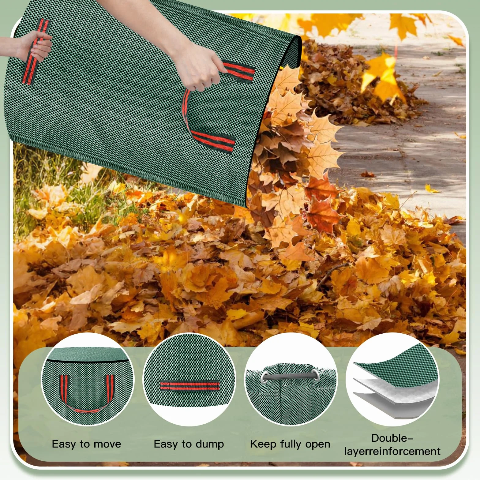 Sac Jardin 300L Vert avec Couvercle 4 Poignées Résistant Pliable Réutilisable Déchets Feuilles Débris
