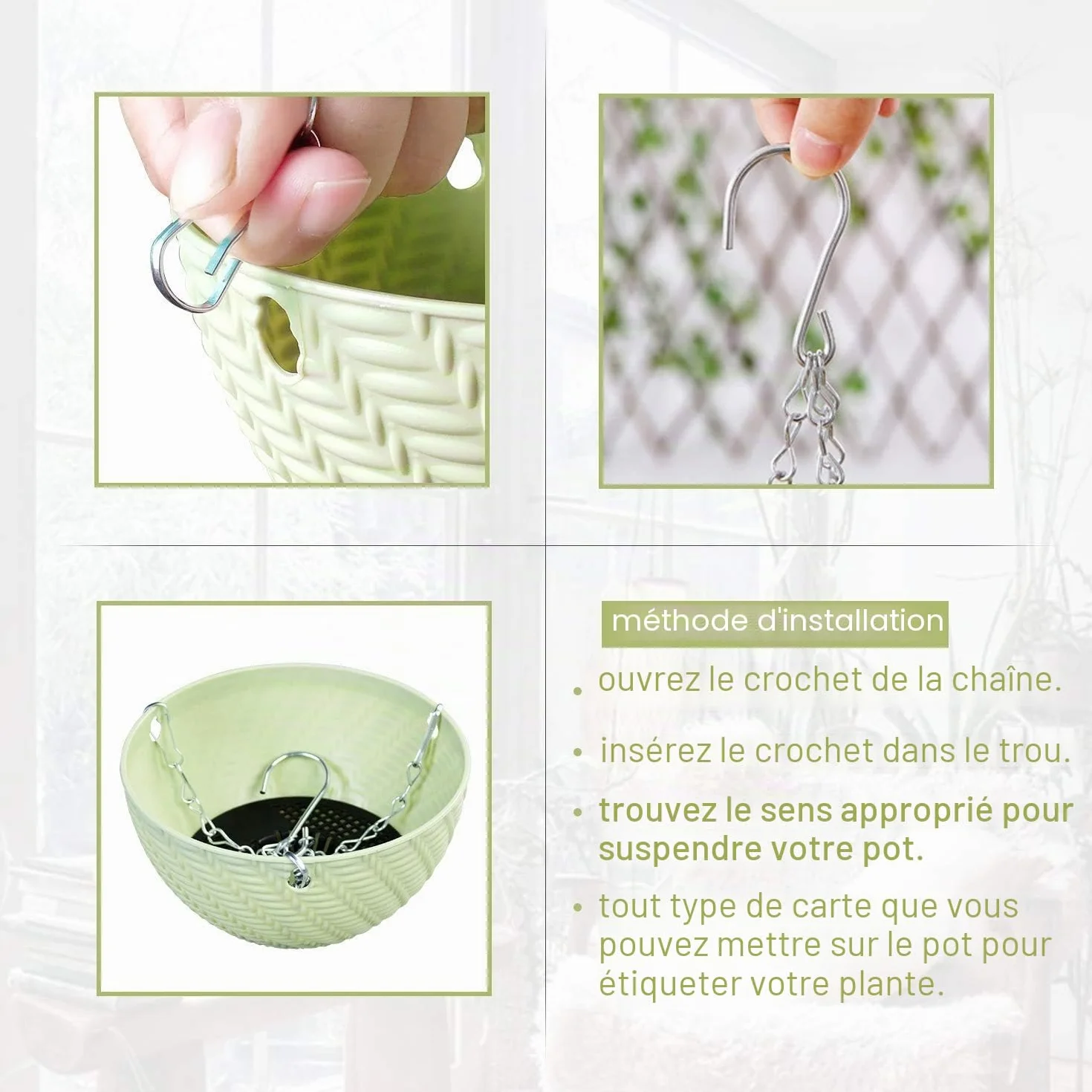 KAHEIGN 5 Pièces Panier Suspendu Plastique, Pots de Fleurs avec Crochets de Chaîne pour Plantes