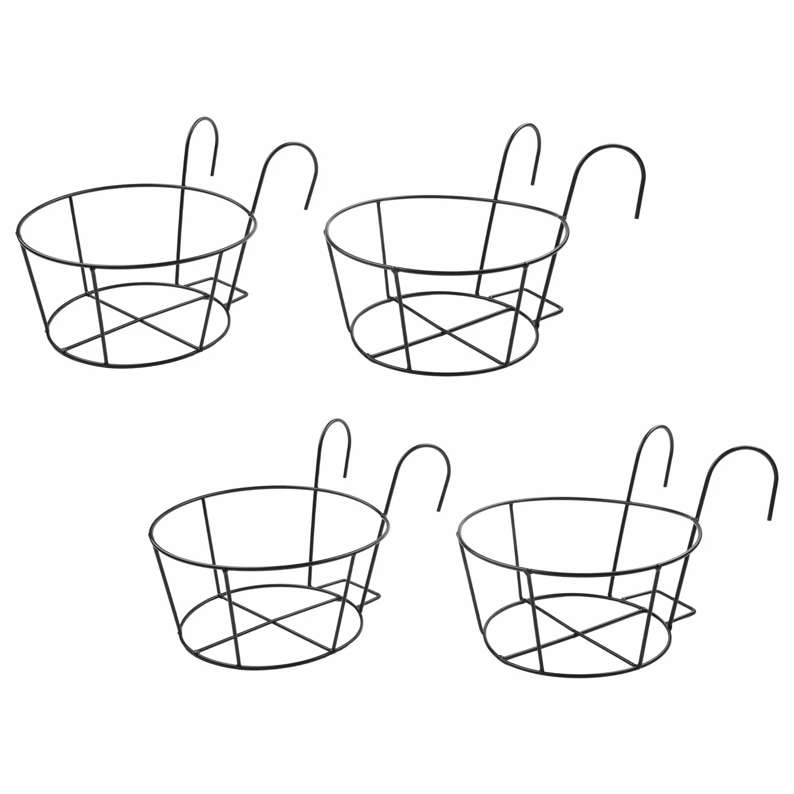 Lot de 4 supports de fleurs ronds en fer avec crochet de clôture, noir et blanc