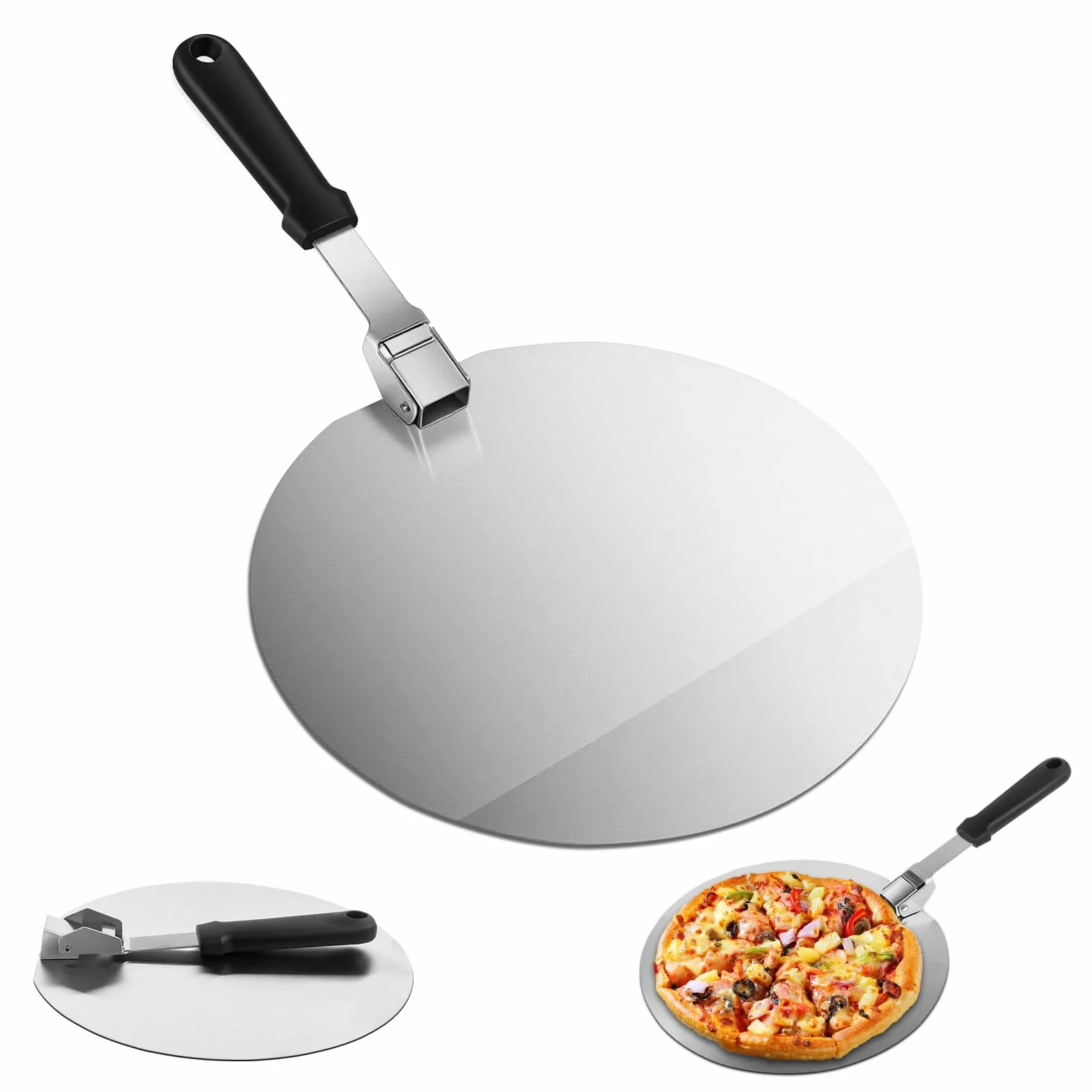 Spatule Pizza 10 Pouces Inoxydable avec Poignée Pliable, Plaque Pizza Barbecue 30.5x29.5cm