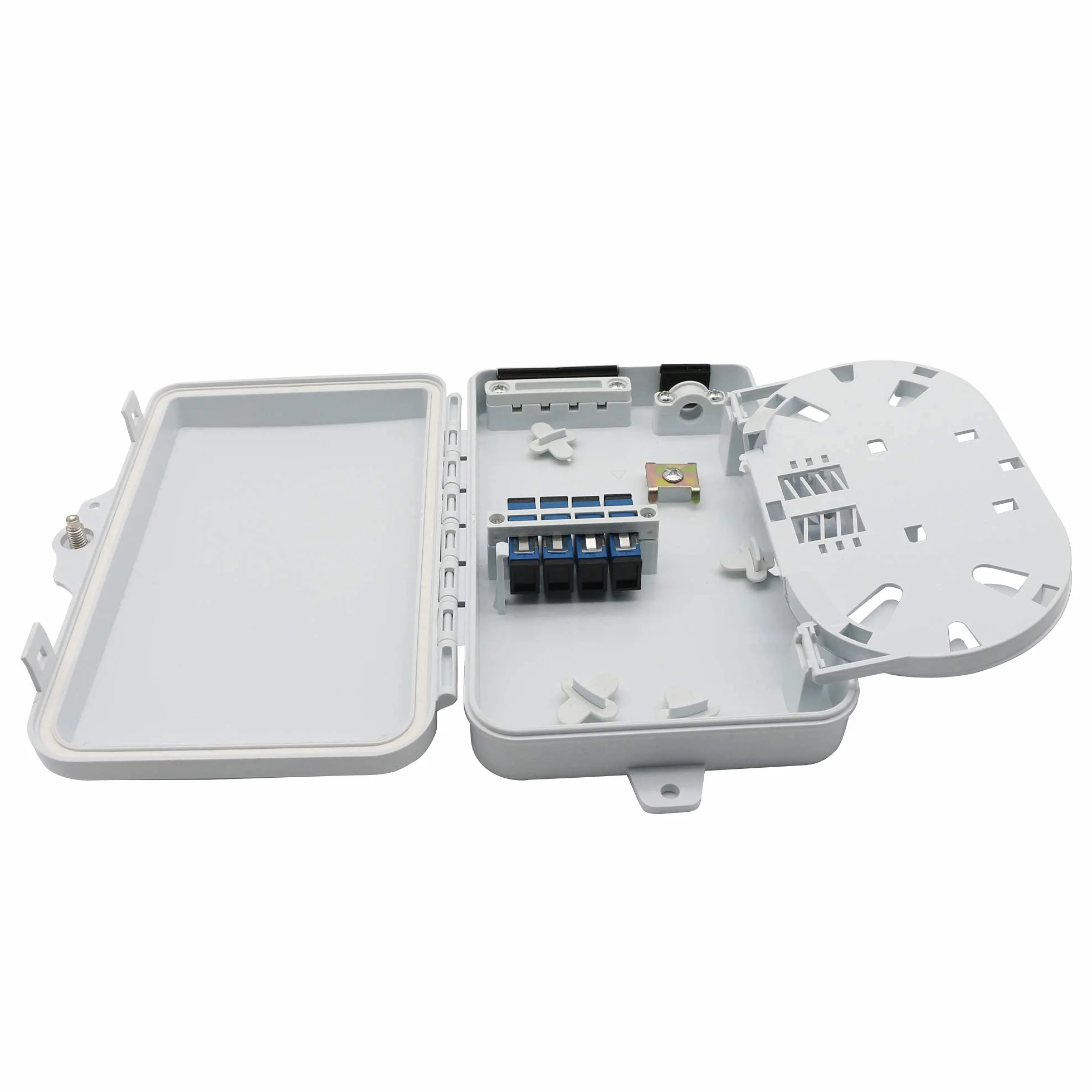 Boîte de distribution de fibre optique FTTH à 4 cœurs, boîte de distribution de fibre optique à 4 ports pour adaptateur SC, FC, e2000