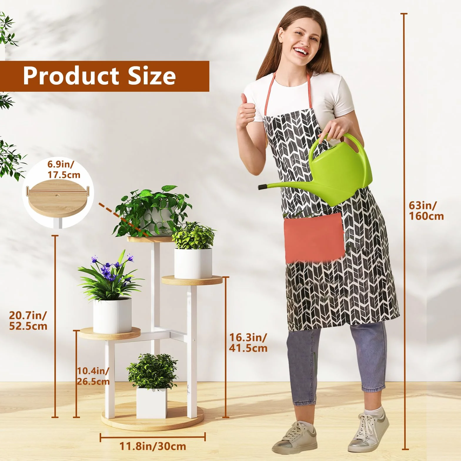 IBUYKE Support de Plante en Métal Bois 4 Niveaux 52.5cm Étagère d'Angle Blanc