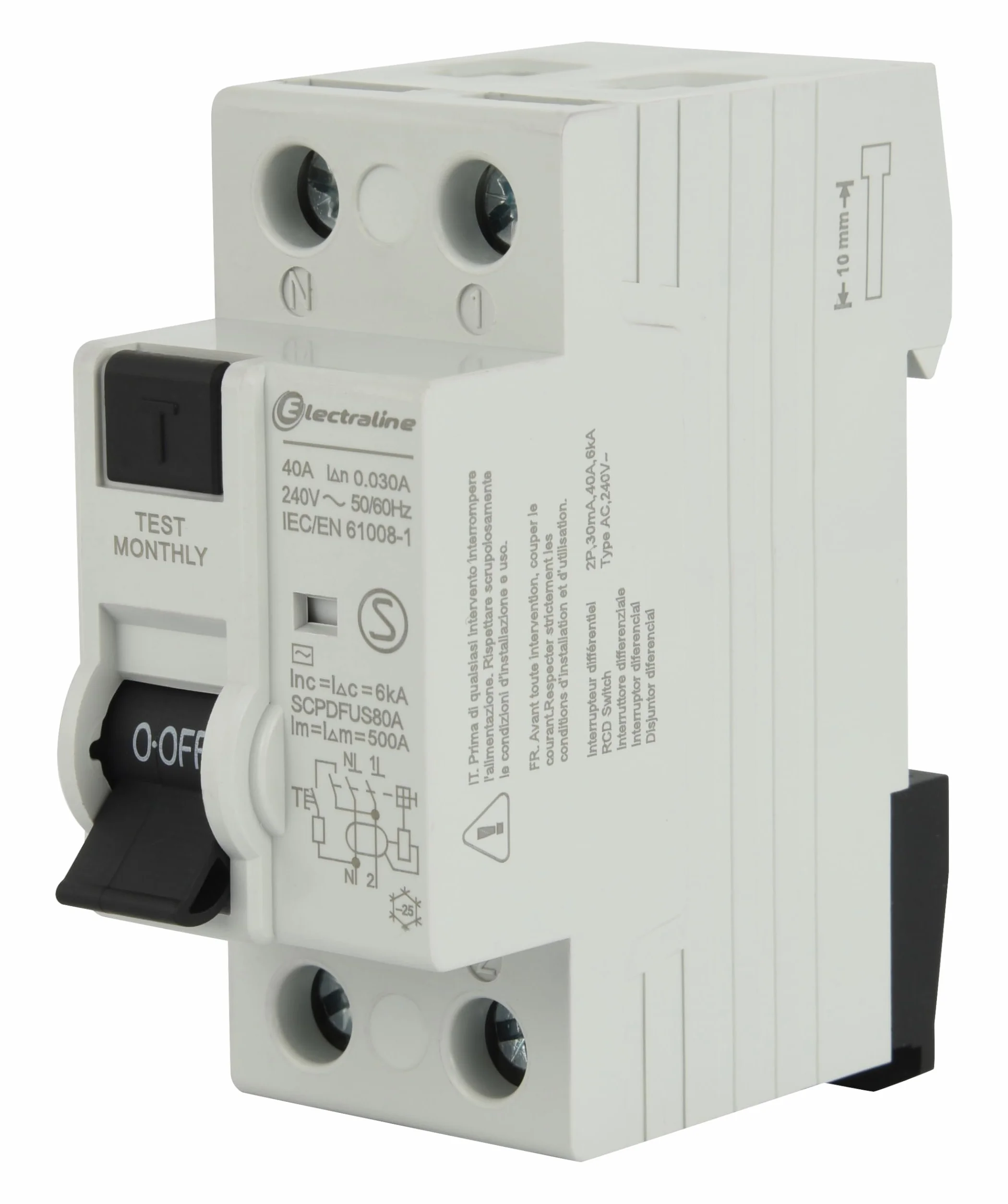 Electraline 87008 Interrupteur différentiel 40A, sensibilité 30mA, type AC