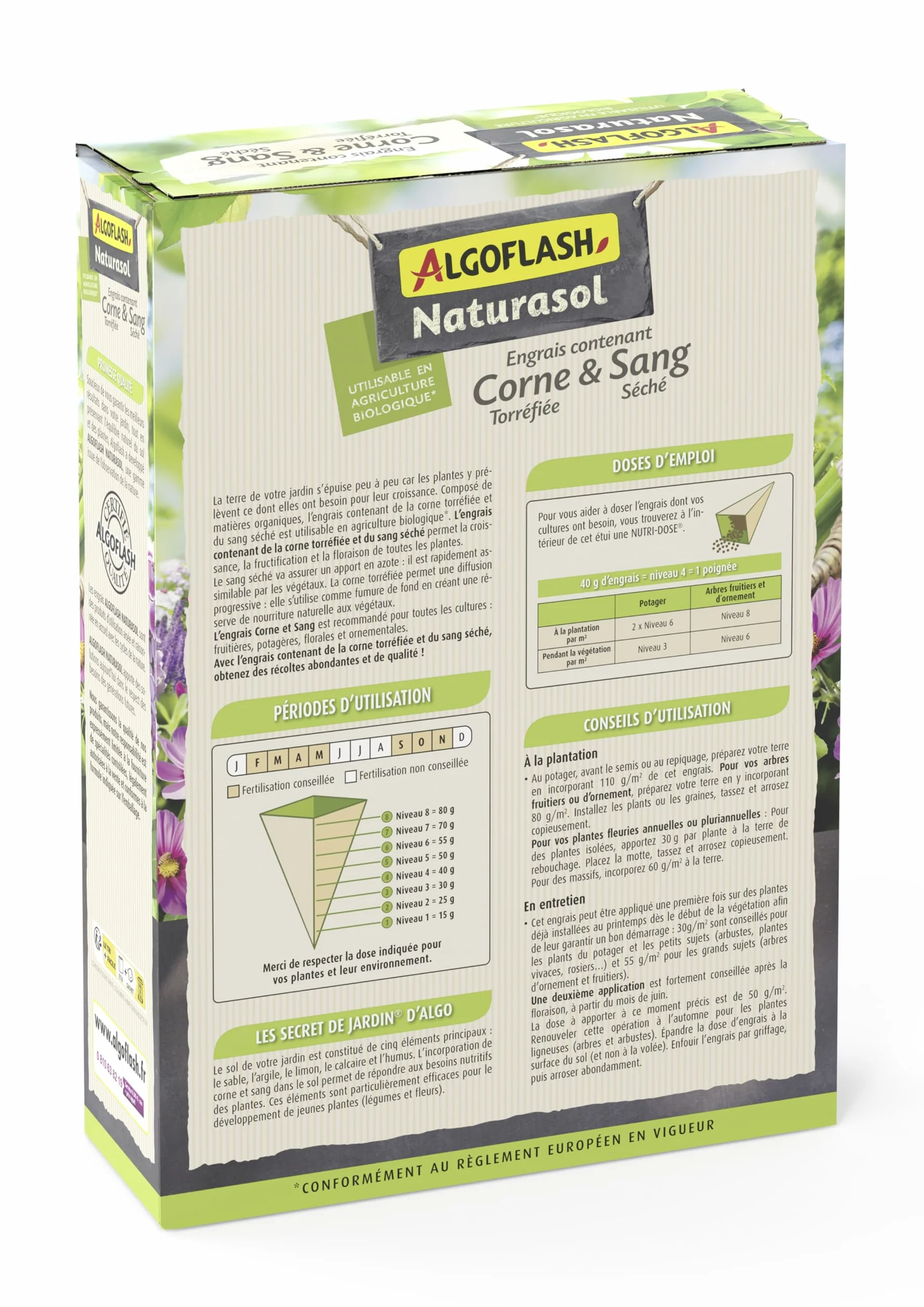 ALGOFLASH NATURASOL Engrais Corne torréfiée Sang Séché 1.5 kg 50m²