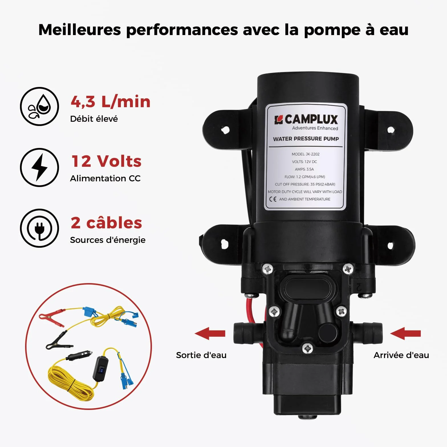 CAMPLUX AY132Max Chauffe-eau à Gaz 5 Litres Pompe à Eau Support Portatif Instantané Propane 37 mbar Butane 28-30 mbar