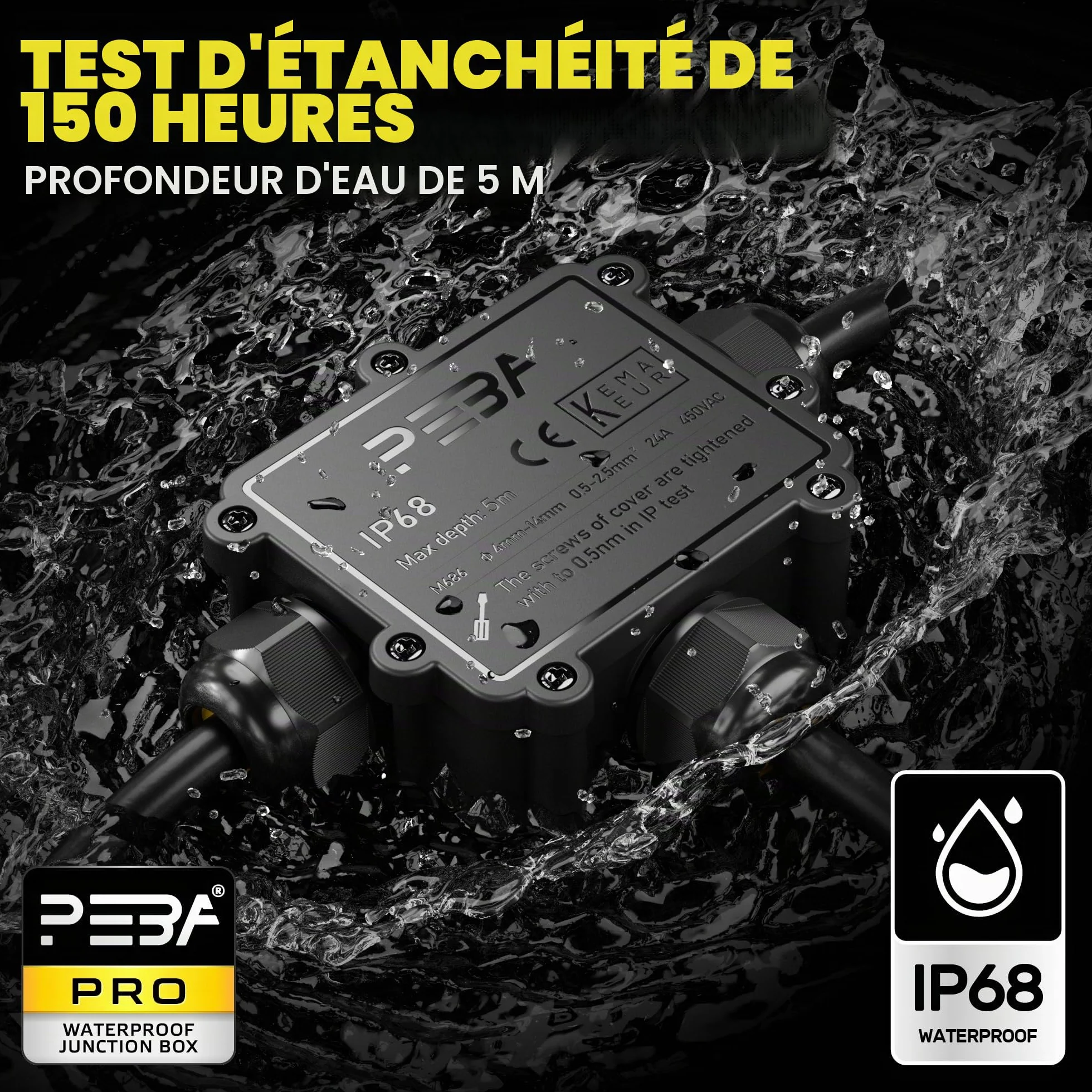 PEBA® Boîte dérivation étanche extérieur IP68,Connecteur Électrique Étanches,Connecteur étanche extérieur à 3 Voies pour câble de Ø4-14 mm de diamètre,Boite Derivation,Boîte de Jonction,Noir