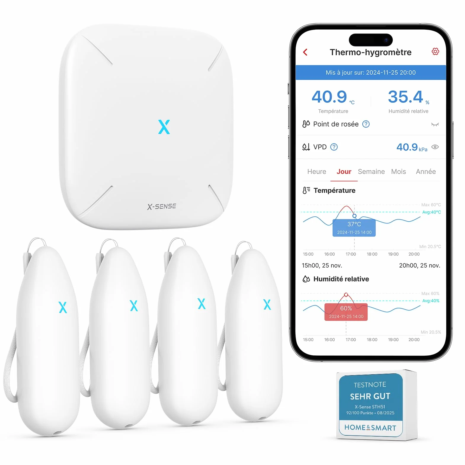 X-Sense STH55 Thermomètre Intérieur Connecté WiFi Hygromètre Haute Précision Suivi Température Humidité Alertes App Compatible Alexa