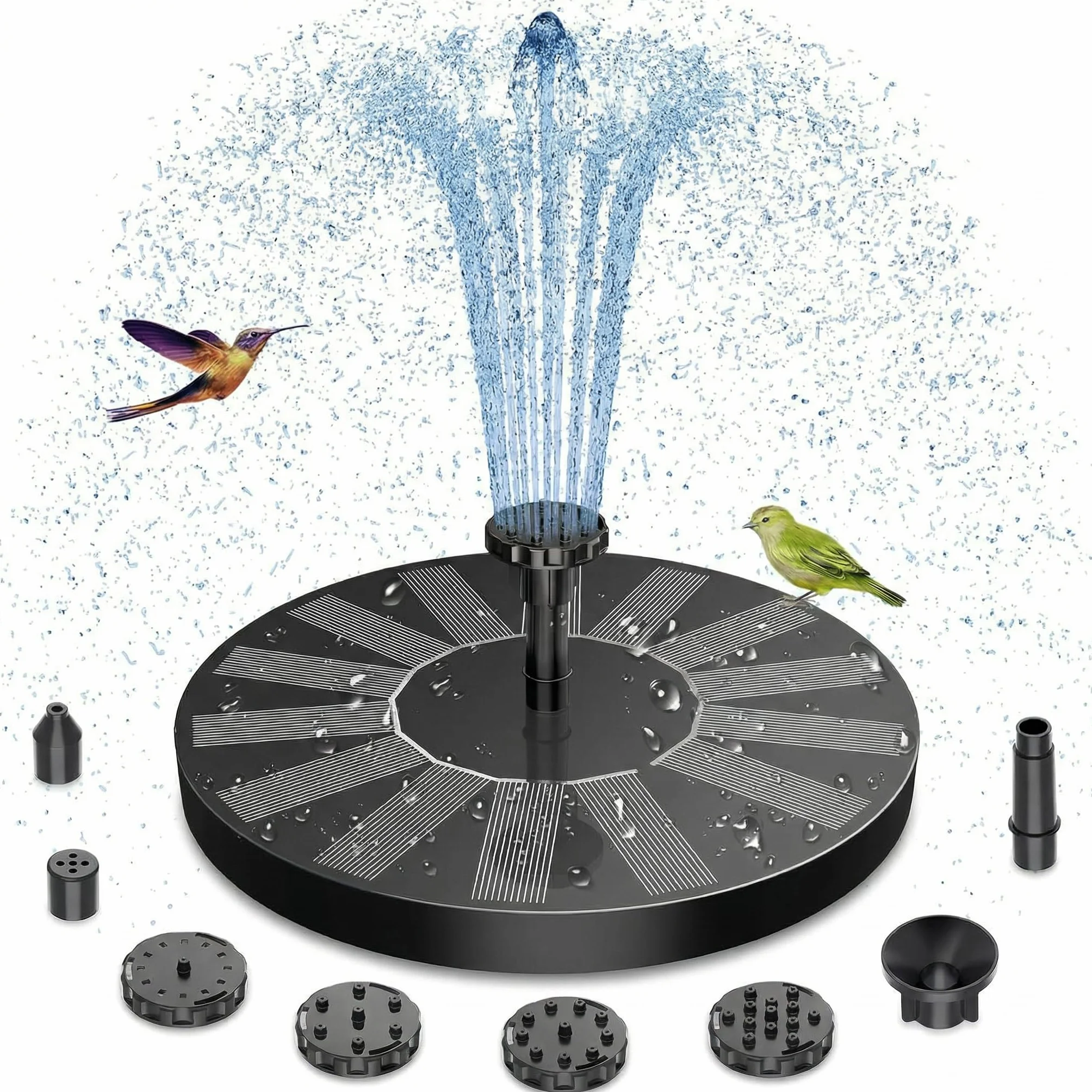 Fontaine Solaire Extérieure 1.5W avec 6 Effets de Jet, Fontaine Flottante pour Jardin Étang