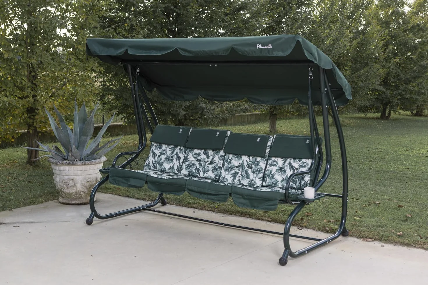 SIEDITI FUORI E DENTRO Mizar Balancelle de Jardin 4 Places inclinable avec Fonction lit et auvent réglable Vert bégonia