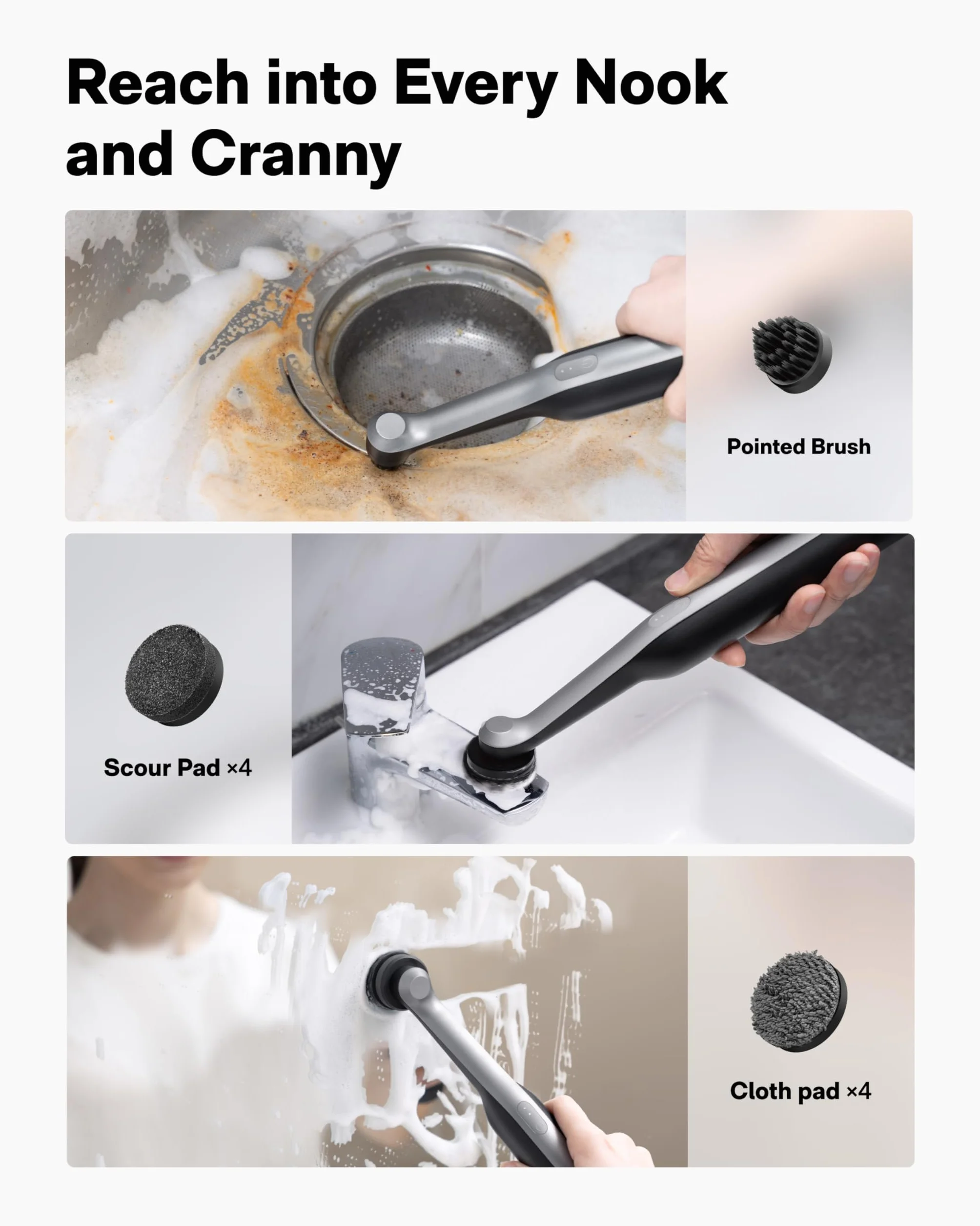 HOTO 16 têtes de Brosse de Remplacement pour la Brosse à Joints Wand™ – adaptées au Nettoyage des Carreaux, Joints, Coins et Fissures