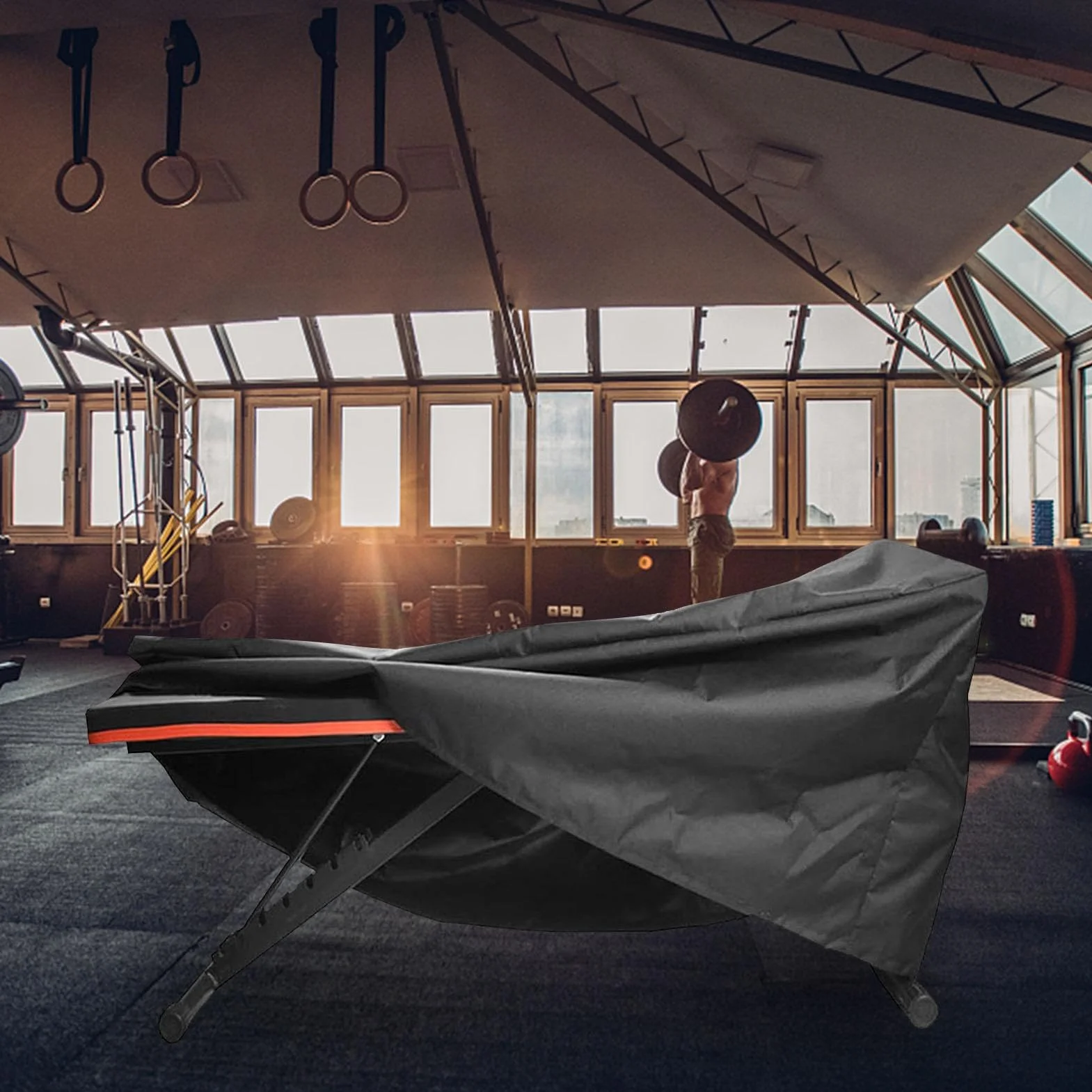 Housse Banc de Musculation Réglable Étanche Anti-UV Noir 127x58x44cm