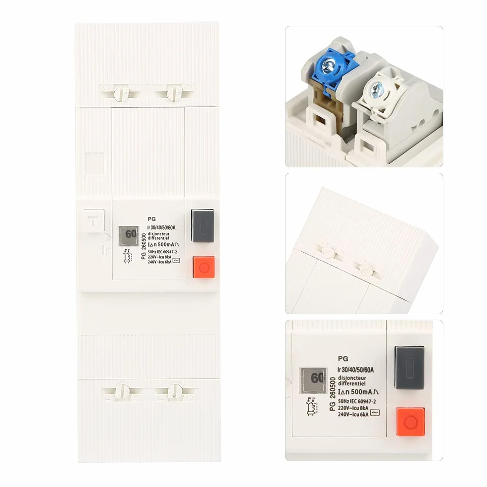 Disjoncteur 60A interrupteur différentiel 30-60A 2 pôles 50Hz/60Hz Basse Tension Disjoncteur Protection de l'air Commutateur.