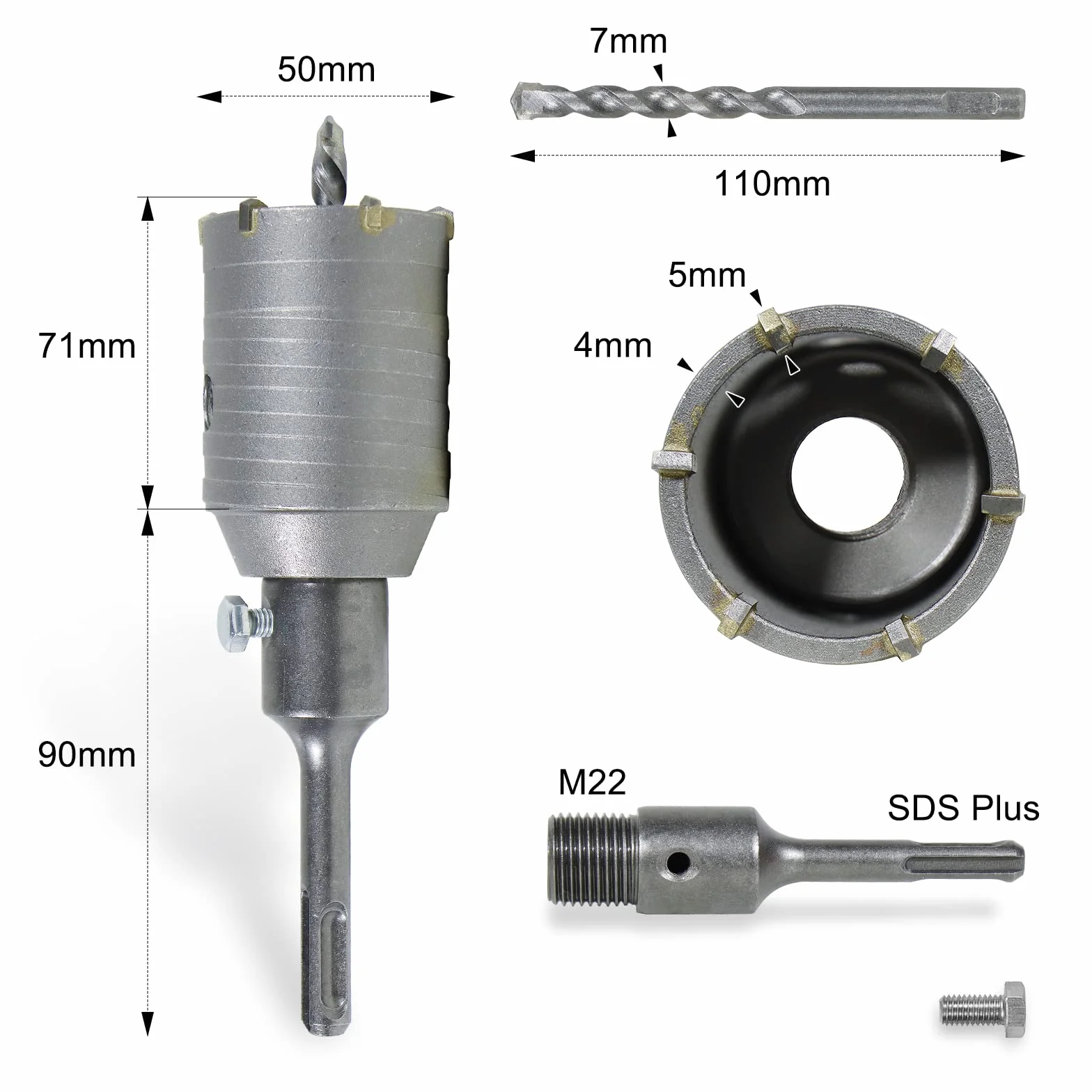 CCLIFE Scie à Cloche Trépan Couronne Carotteuse à Sec Ø 50 mm avec adaptateur SDS plus pour Maçonnerie et Béton