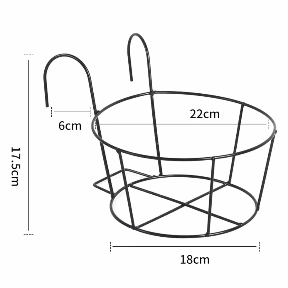 Lot de 4 supports de fleurs ronds en fer avec crochet de clôture, noir et blanc