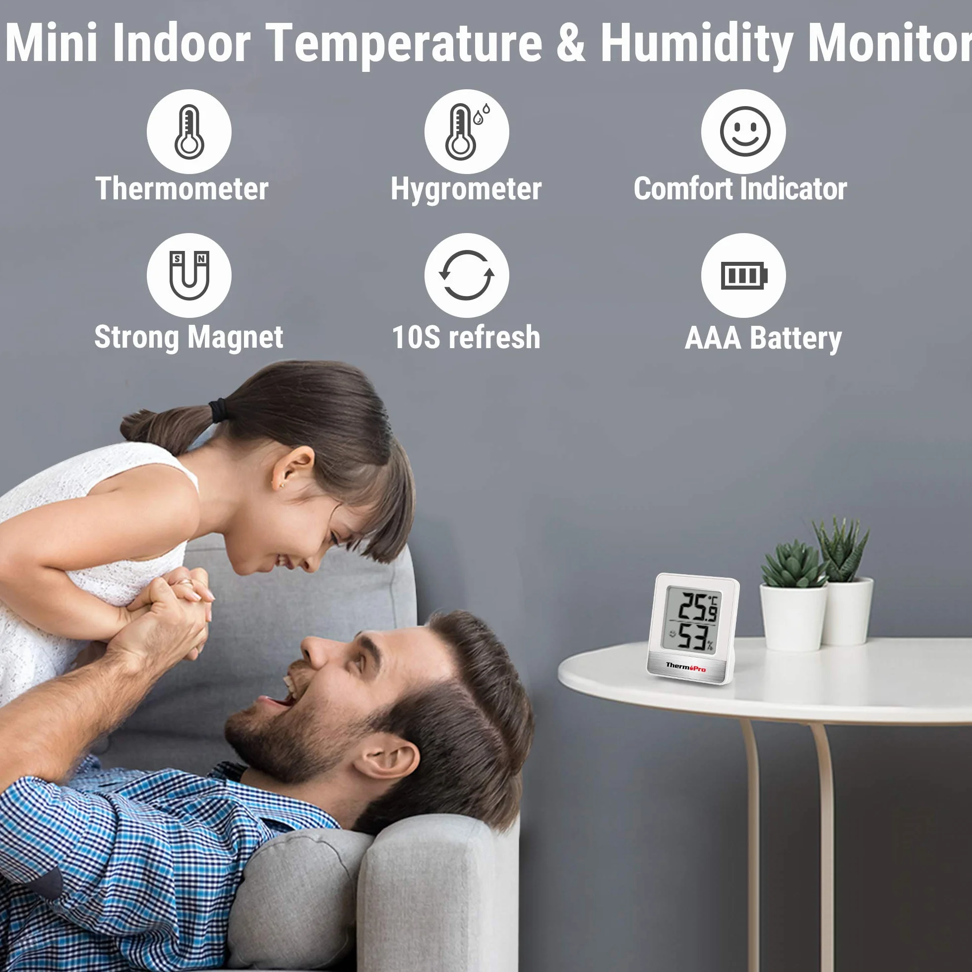 ThermoPro TP49-2 Hygromètre Numérique Thermomètre Intérieur Moniteur Température Humidité 2 Pièces
