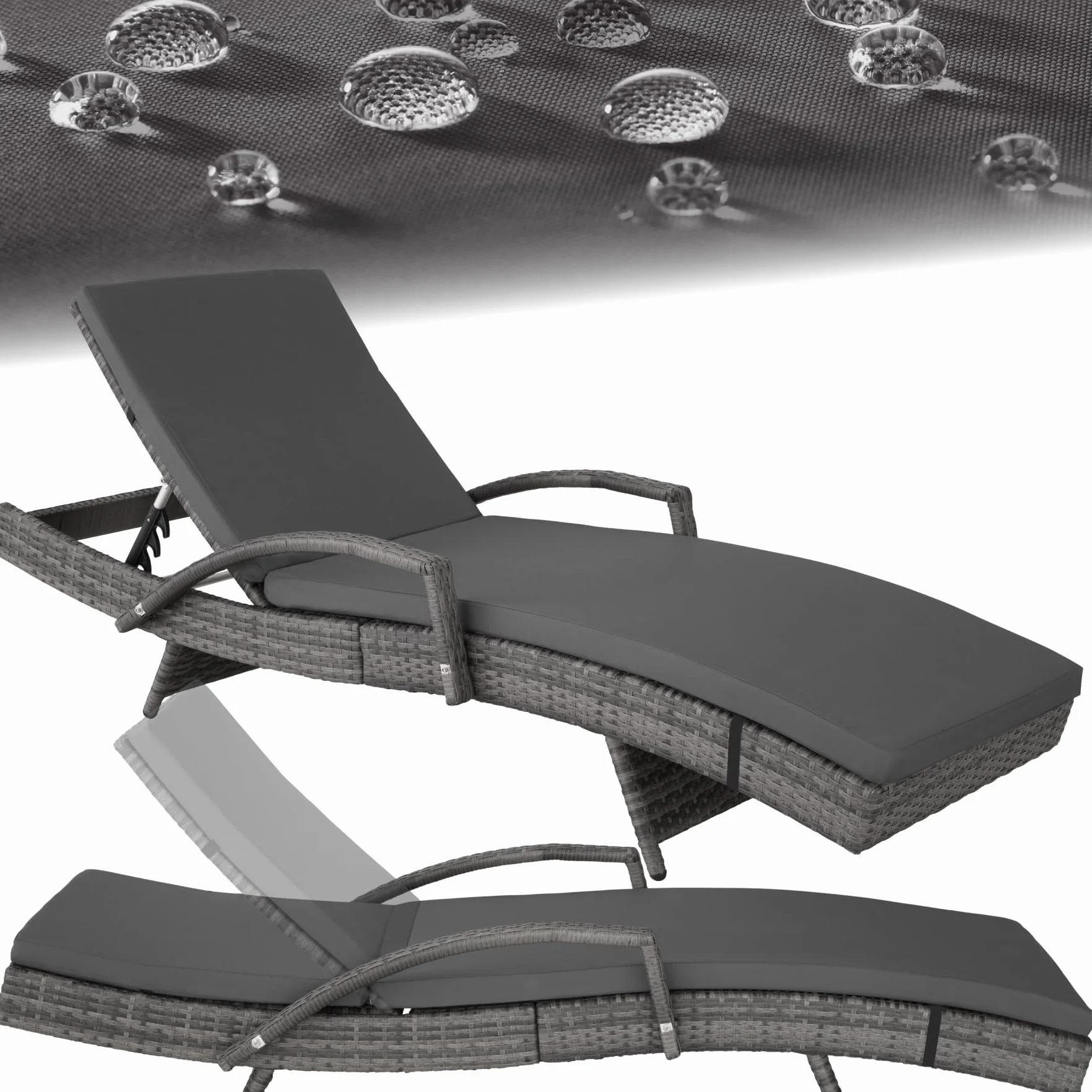Tectake Chaise Longue Bain de Soleil Résine Tressée Aluminium Dossier Inclinable 5 Positions Transat Jardin Exterieur