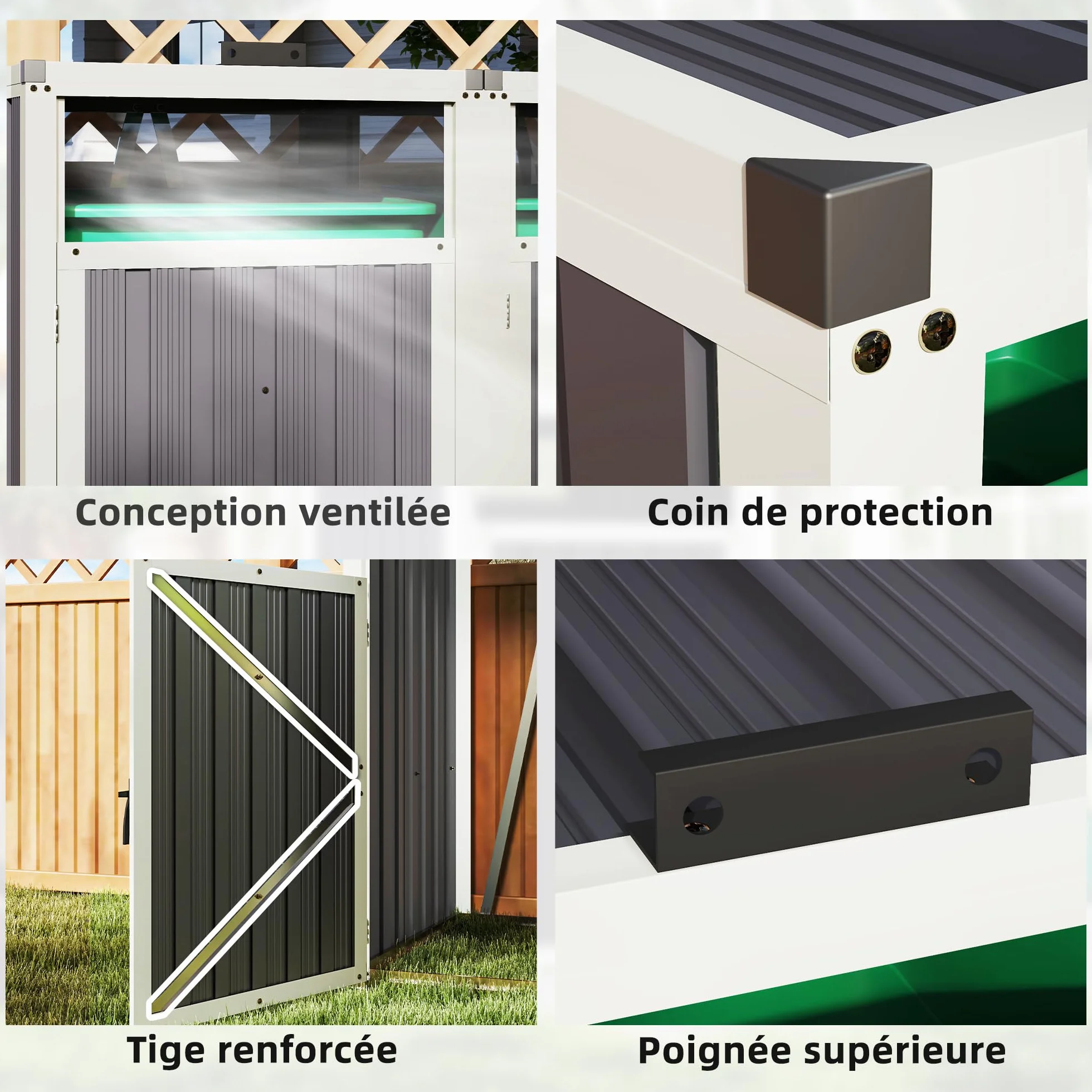 Outsunny Cache Poubelle extérieur 240L Acier galvanisé 146x81x122 cm Gris foncé