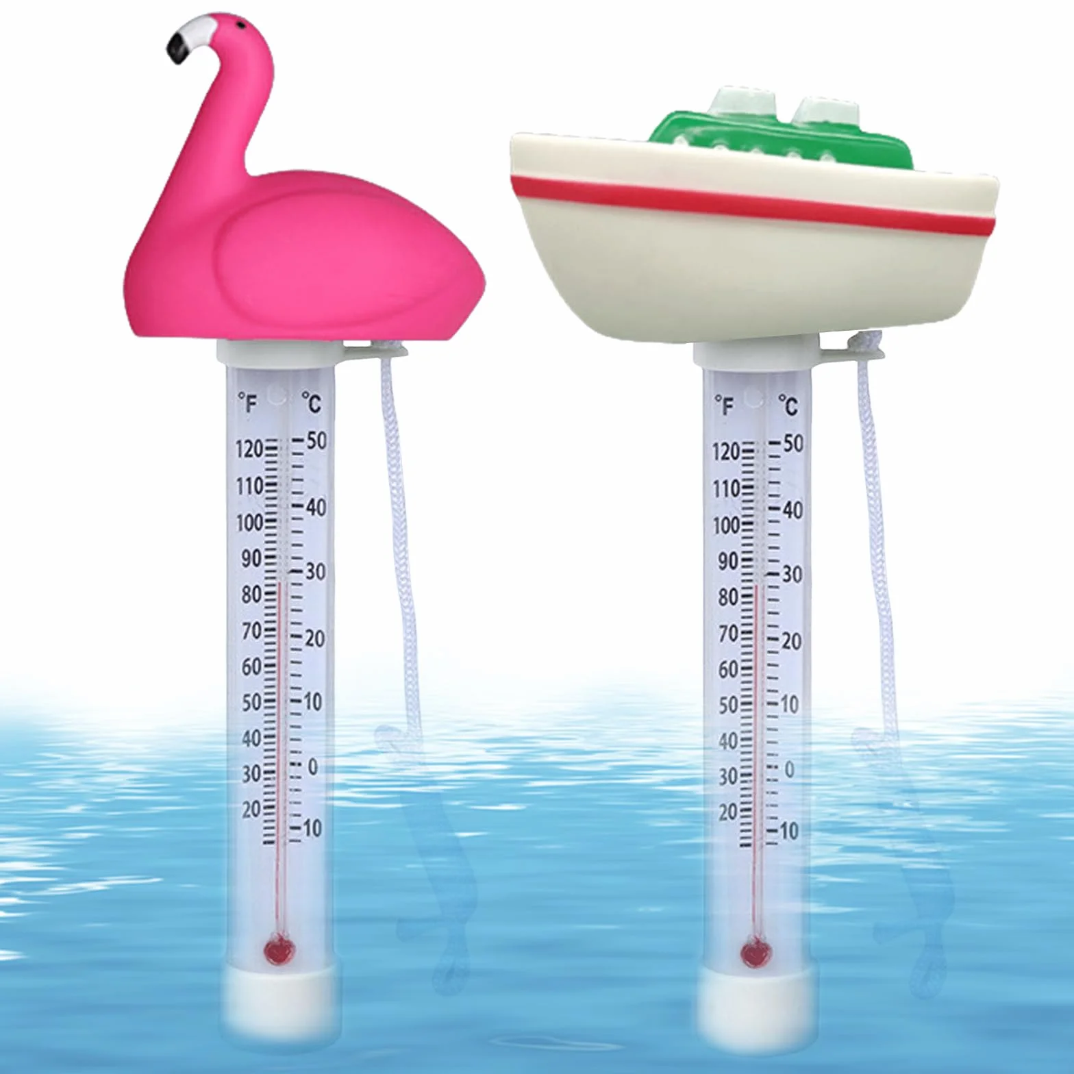 Lot de 2 thermomètres de piscine flottants avec laisse de fixation pour piscines extérieures et intérieures, spas, jacuzzis