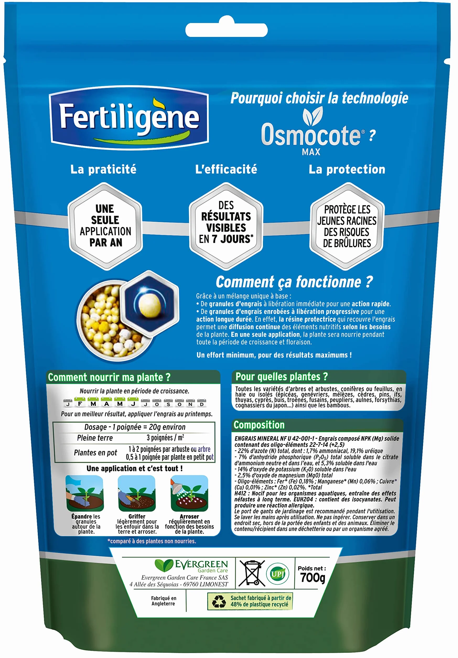 FERTILIGÈNE Engrais Arbres Arbustes Haies Osmocote Max 750g Action 1 An