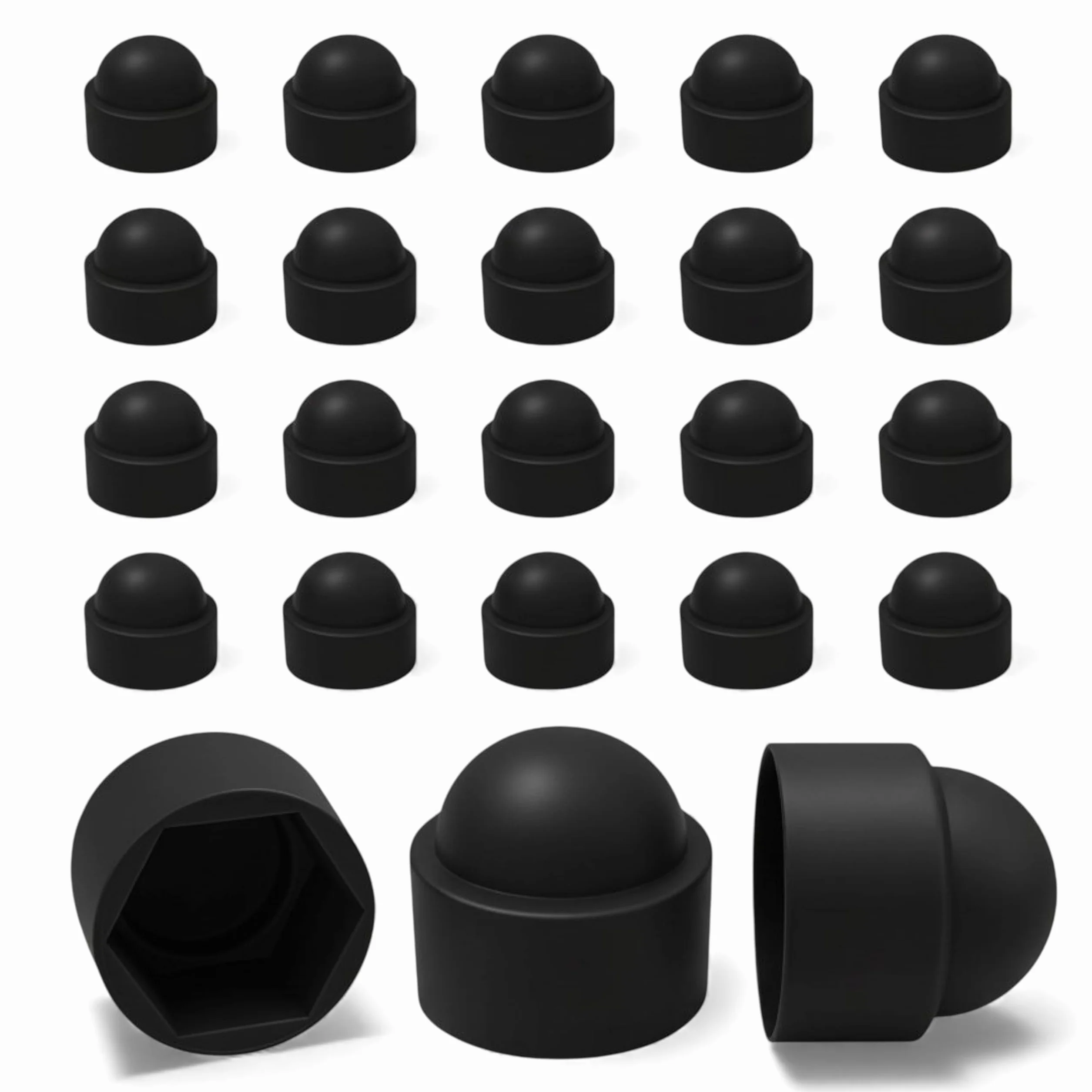 Ajile – 20 Caches Écrous M10 - Clé 17 mm – Protège Écrou Et Vis – Capuchons Plastique Noirs Résistants – Cache Vis Décoratif, Protection Anti-Rouille Et Finition Propre - Bricolage