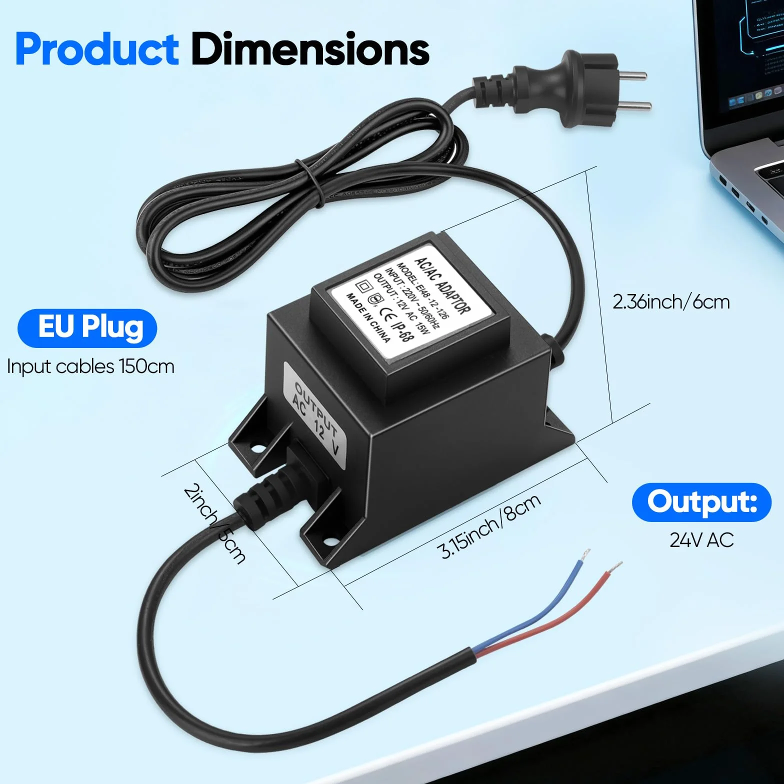 Transformateur 220V 12V AC/AC, Adaptateur LED Transfo 15W 1.25A, Alimentation Étanche IP68 pour Éclairage de Jardin, Fontaine, et Piscine