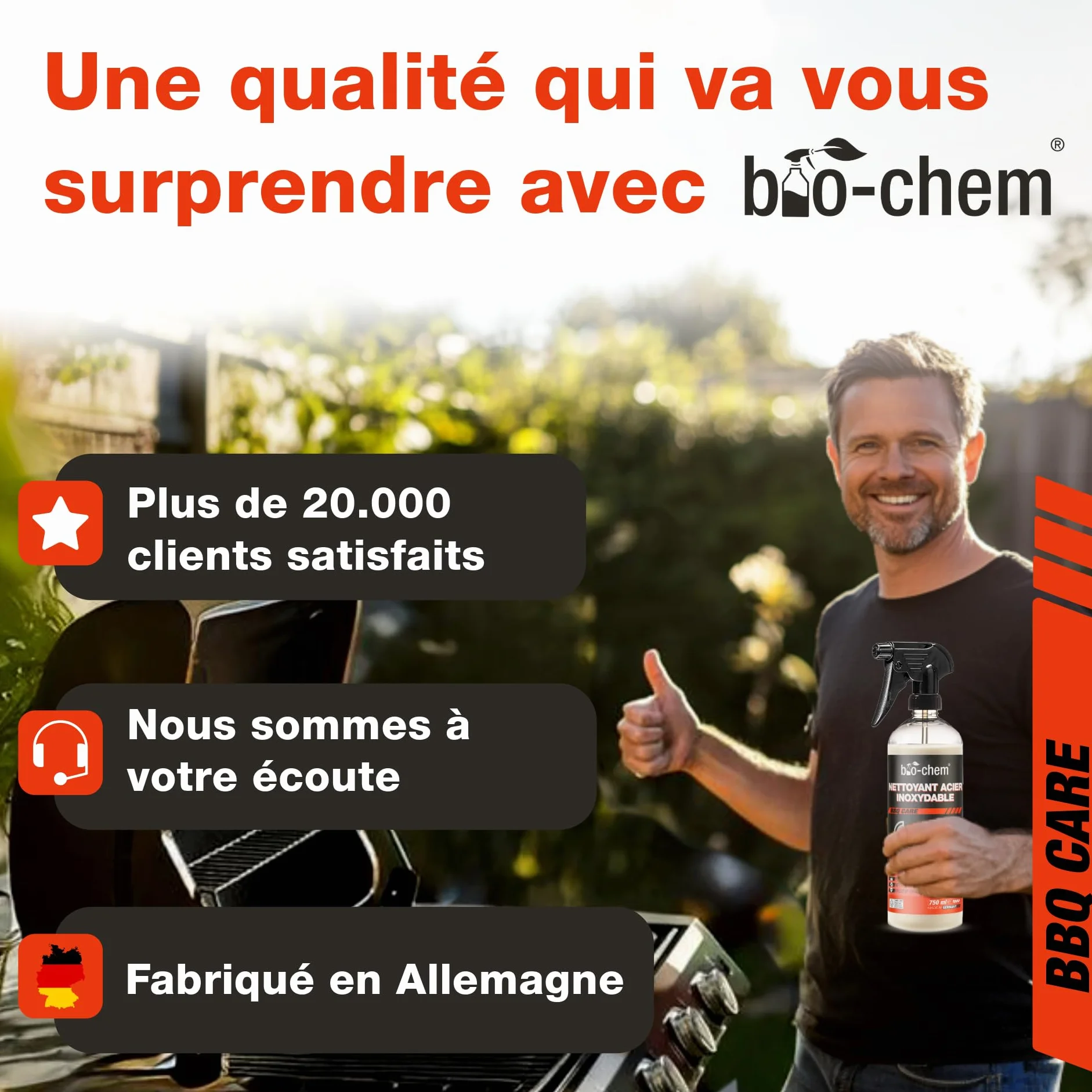 Kit nettoyage barbecue 9 pcs - Décapant résine 0,5L - Nettoyant surfaces bbq 750ml - Produit entretien acier inox 750ml - Spray d’huile 200ml