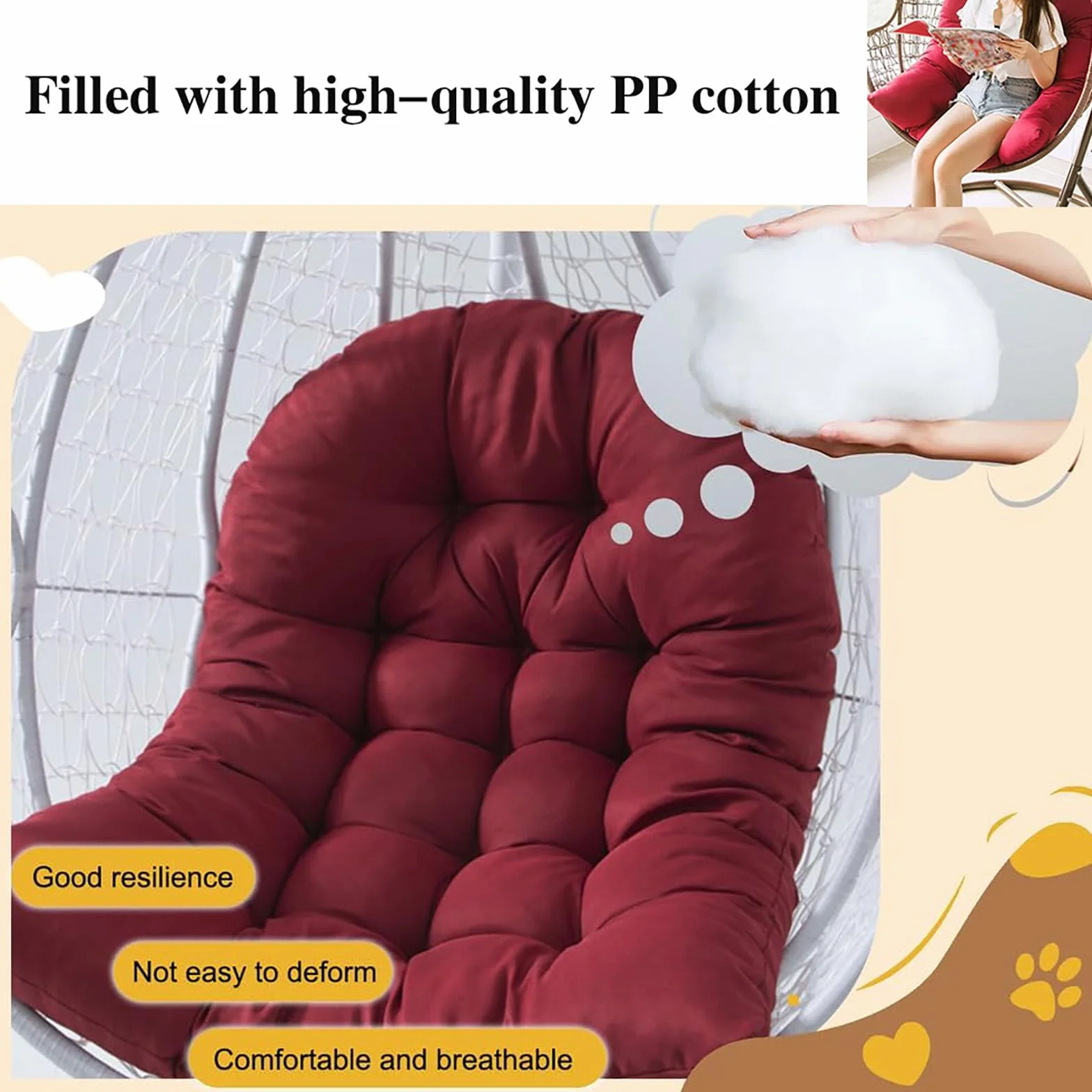 Coussin de Siège pour Fauteuil Suspendu Extérieur, Housse de Rechange Lavable pour Balancelle Rotin Synthétique, Beige